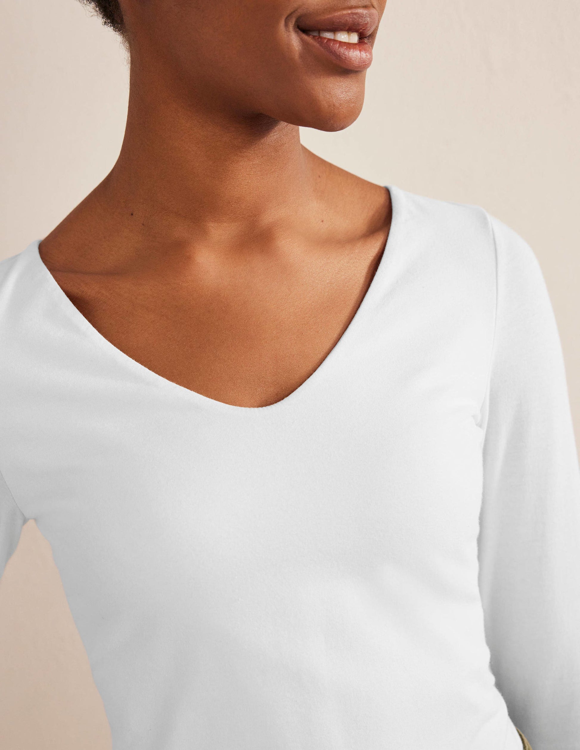 Double Layer V-neck Top-White-2