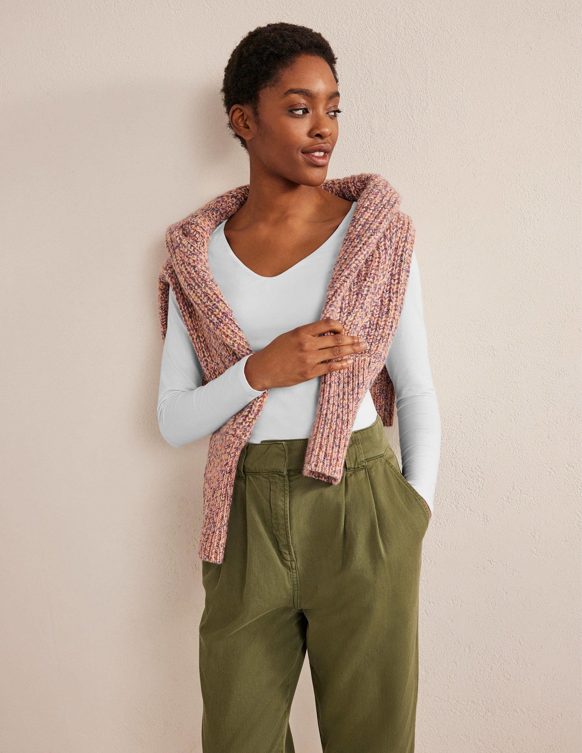 Double Layer V-neck Top-White-4
