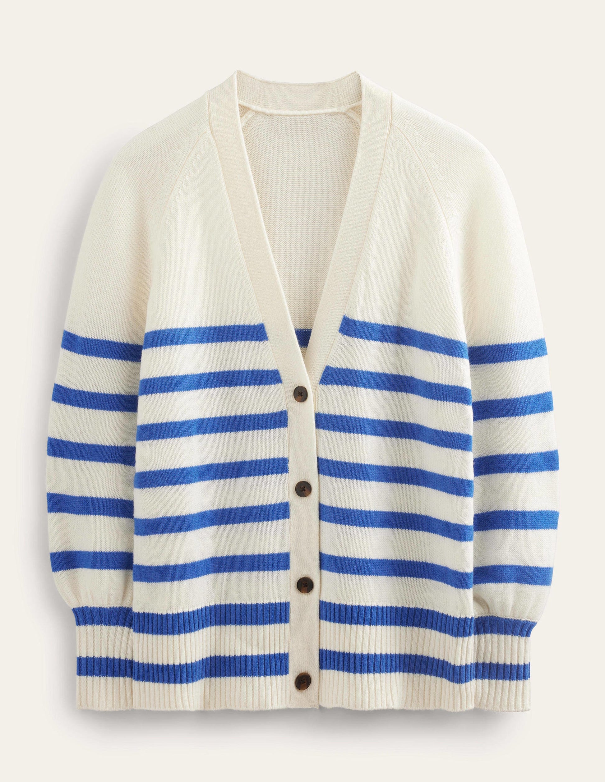 Long Cashmere Cardigan-Ivory, Bright Blue Stripe-5