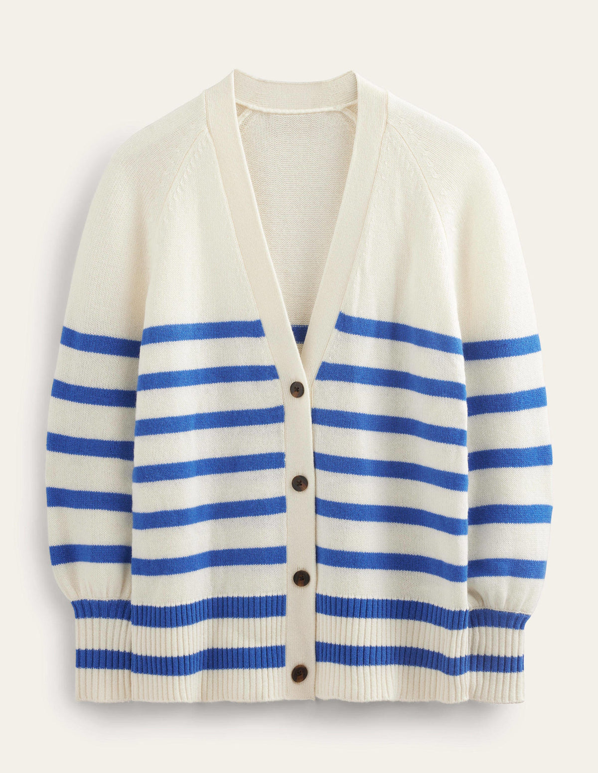 Long Cashmere Cardigan-Ivory, Bright Blue Stripe - Image 5