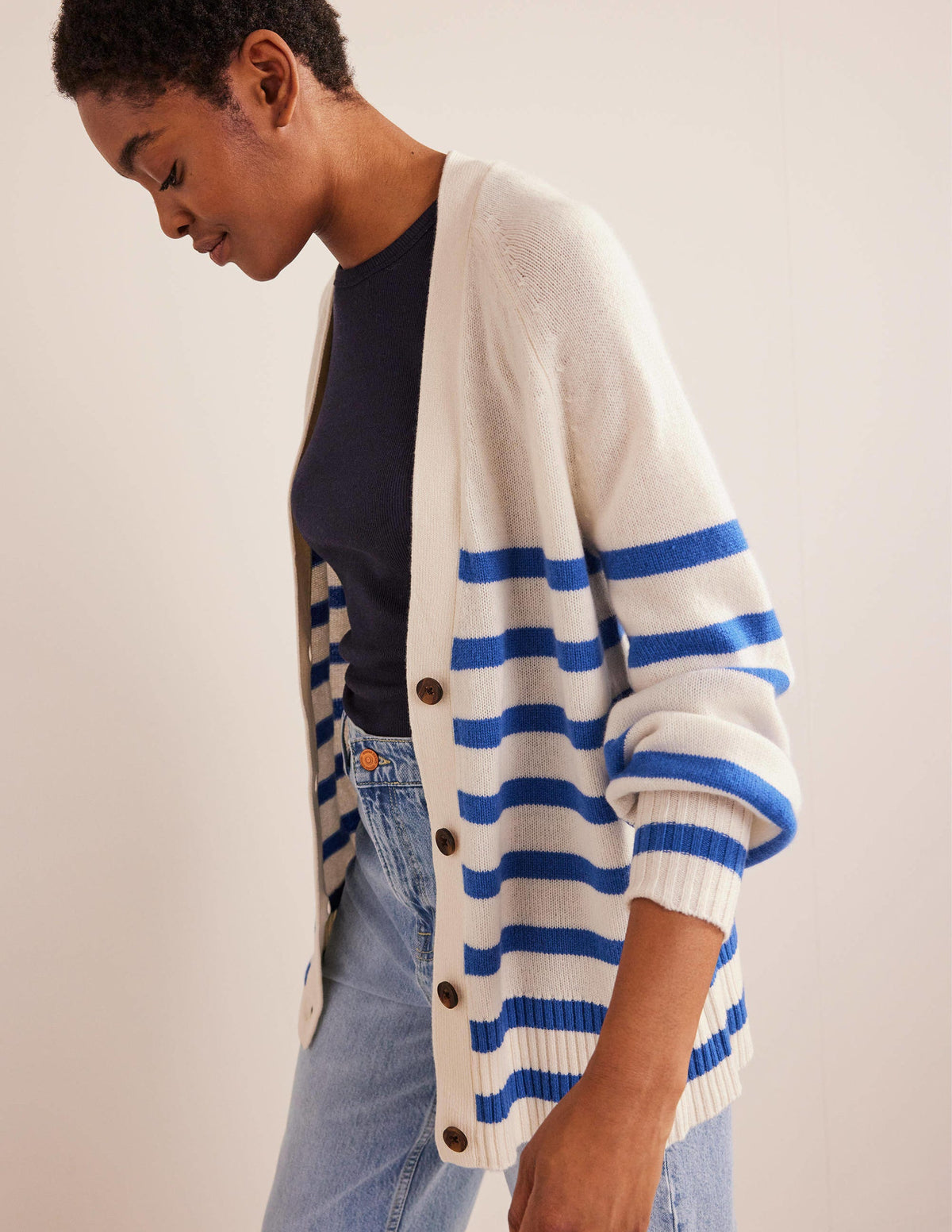 Long Cashmere Cardigan-Ivory, Bright Blue Stripe-1
