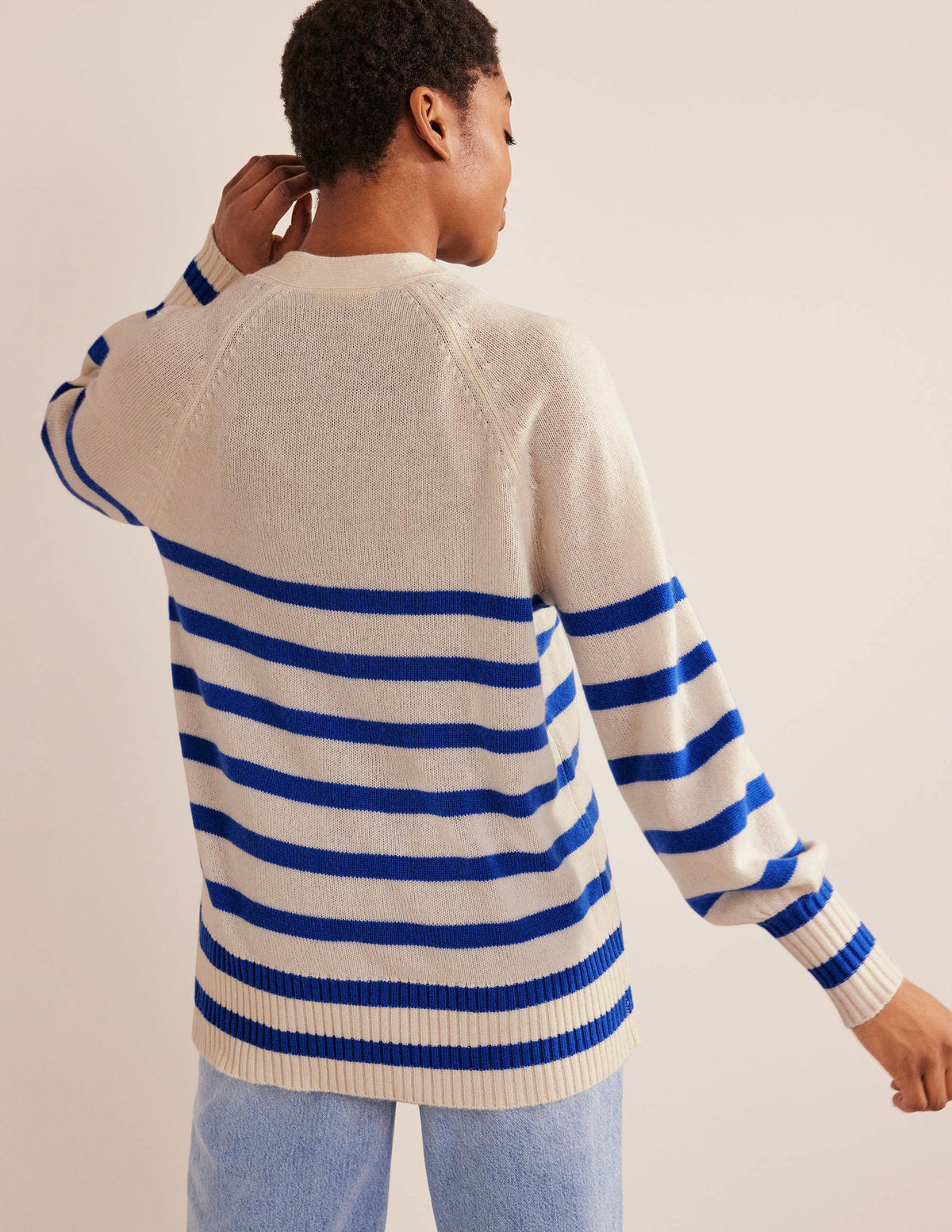 Long Cashmere Cardigan-Ivory, Bright Blue Stripe-4