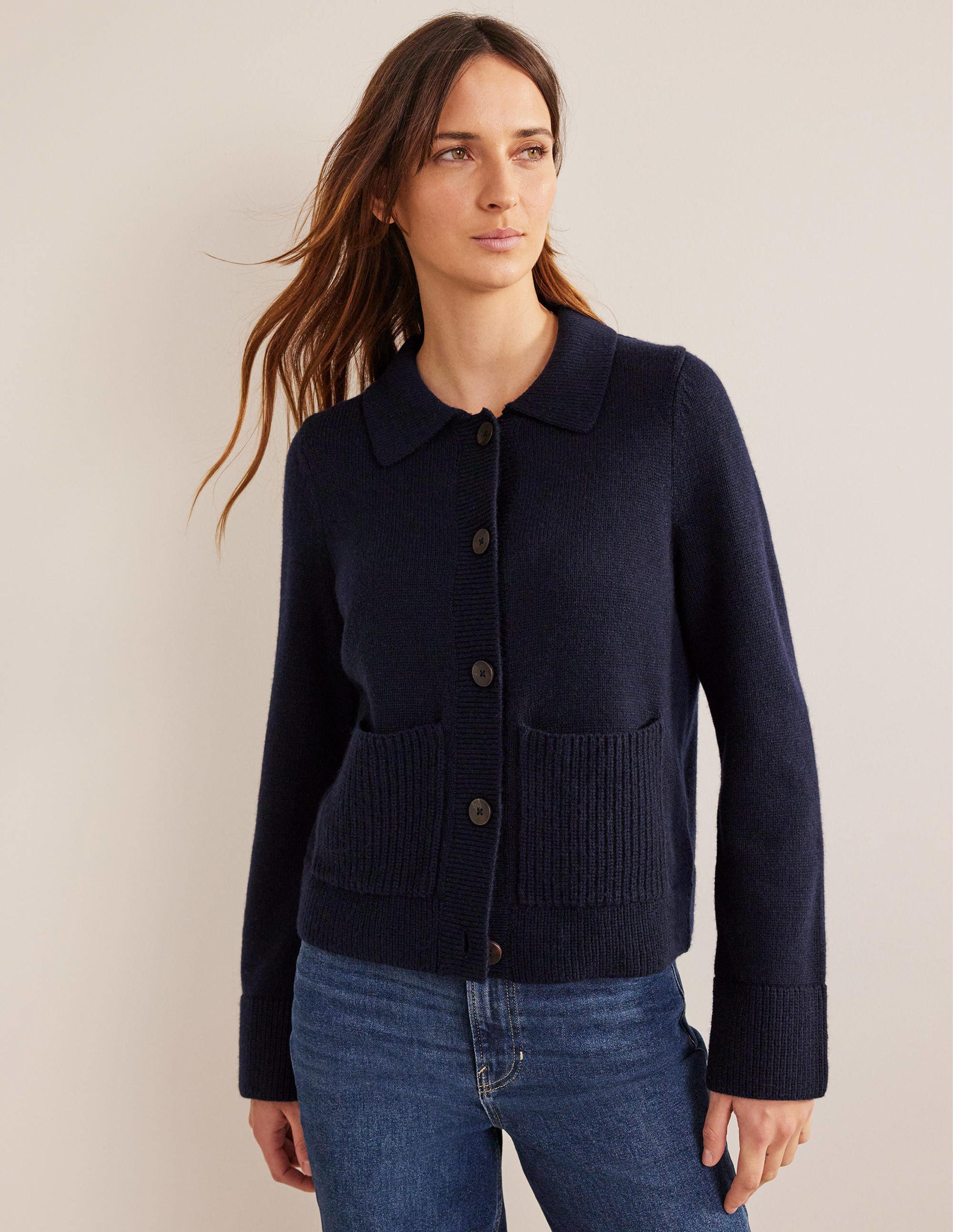 Collared Cardigan-Navy - Image 1