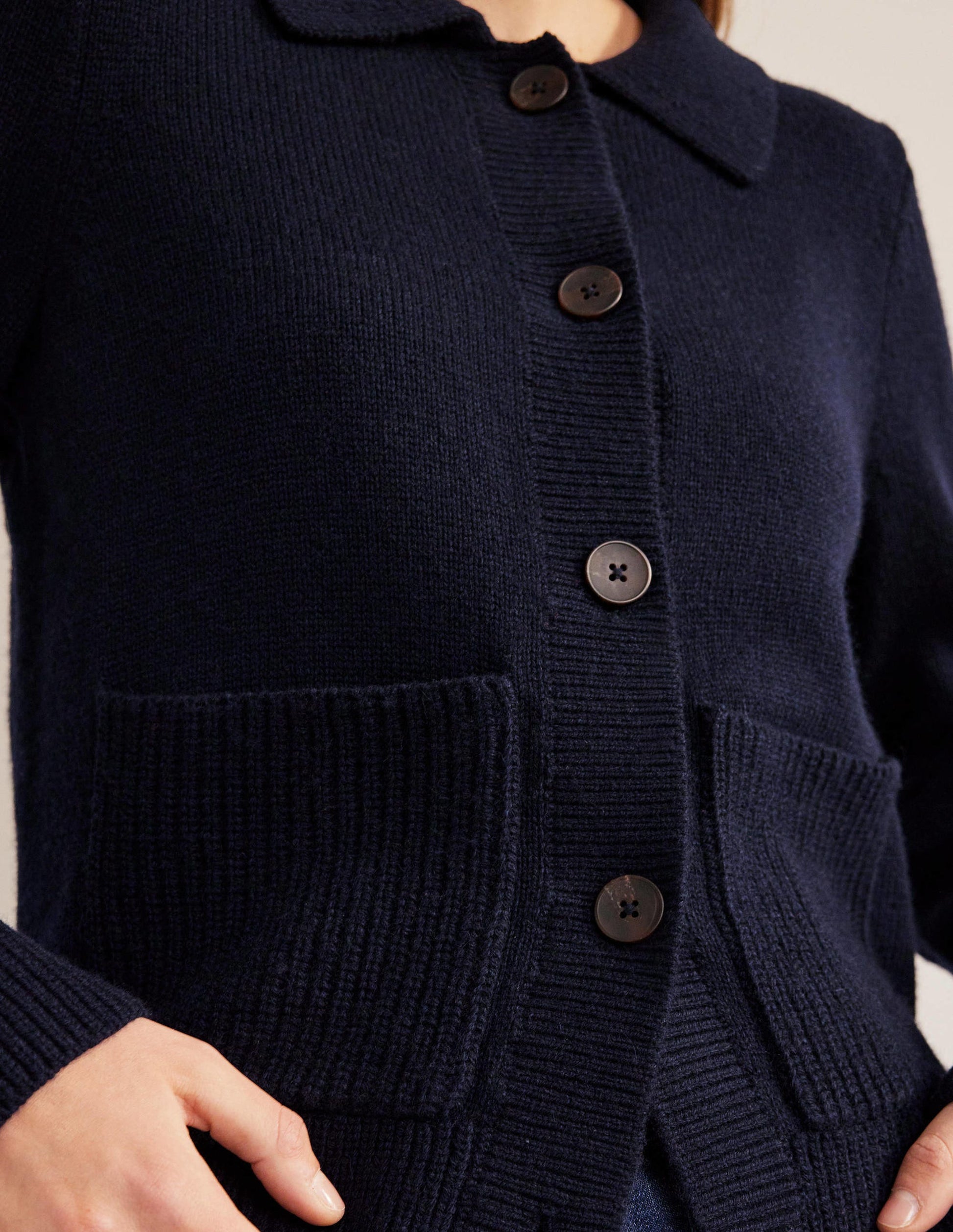 Collared Cardigan-Navy-2