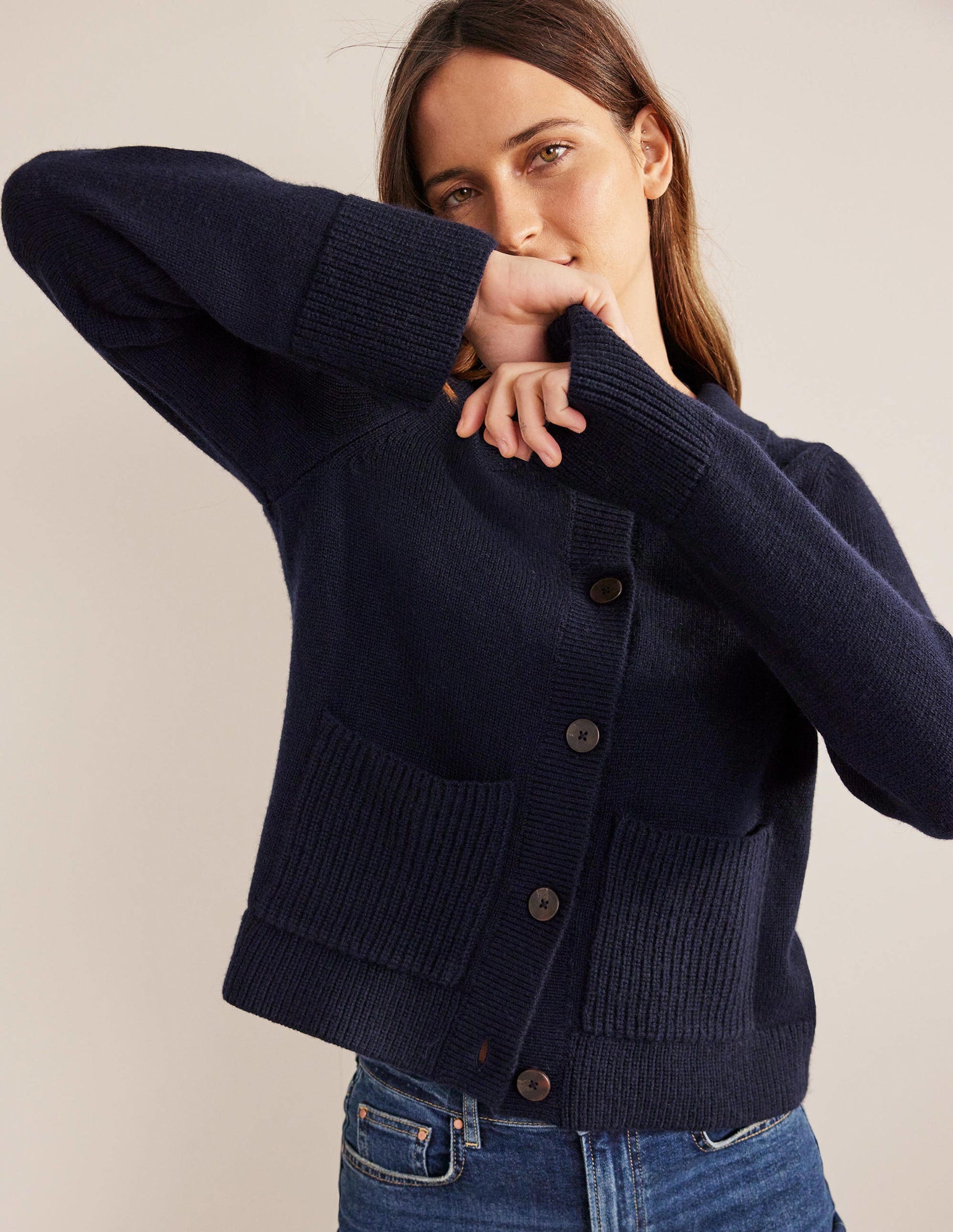 Collared Cardigan-Navy-4