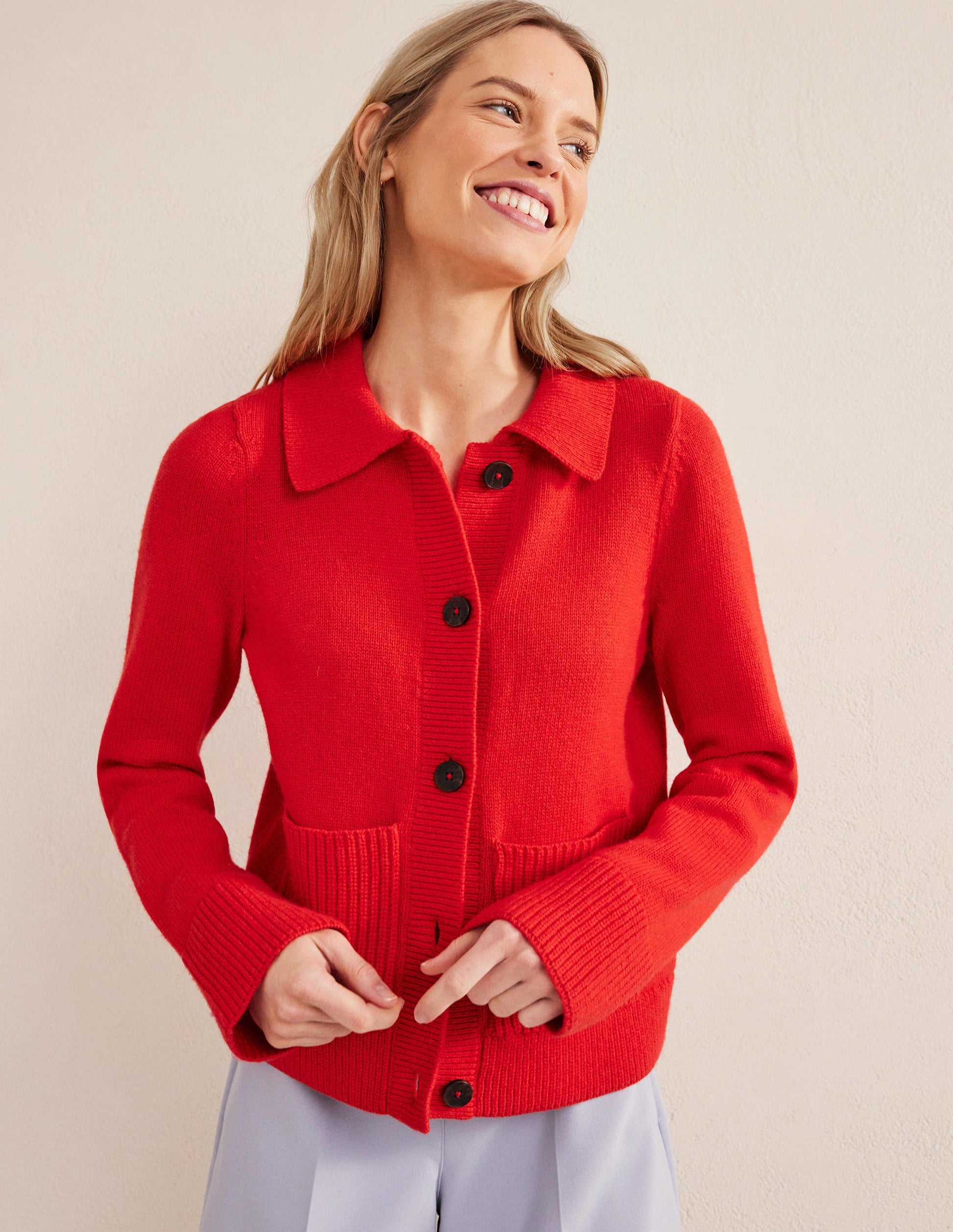 Collared Cardigan-High Risk Red-2
