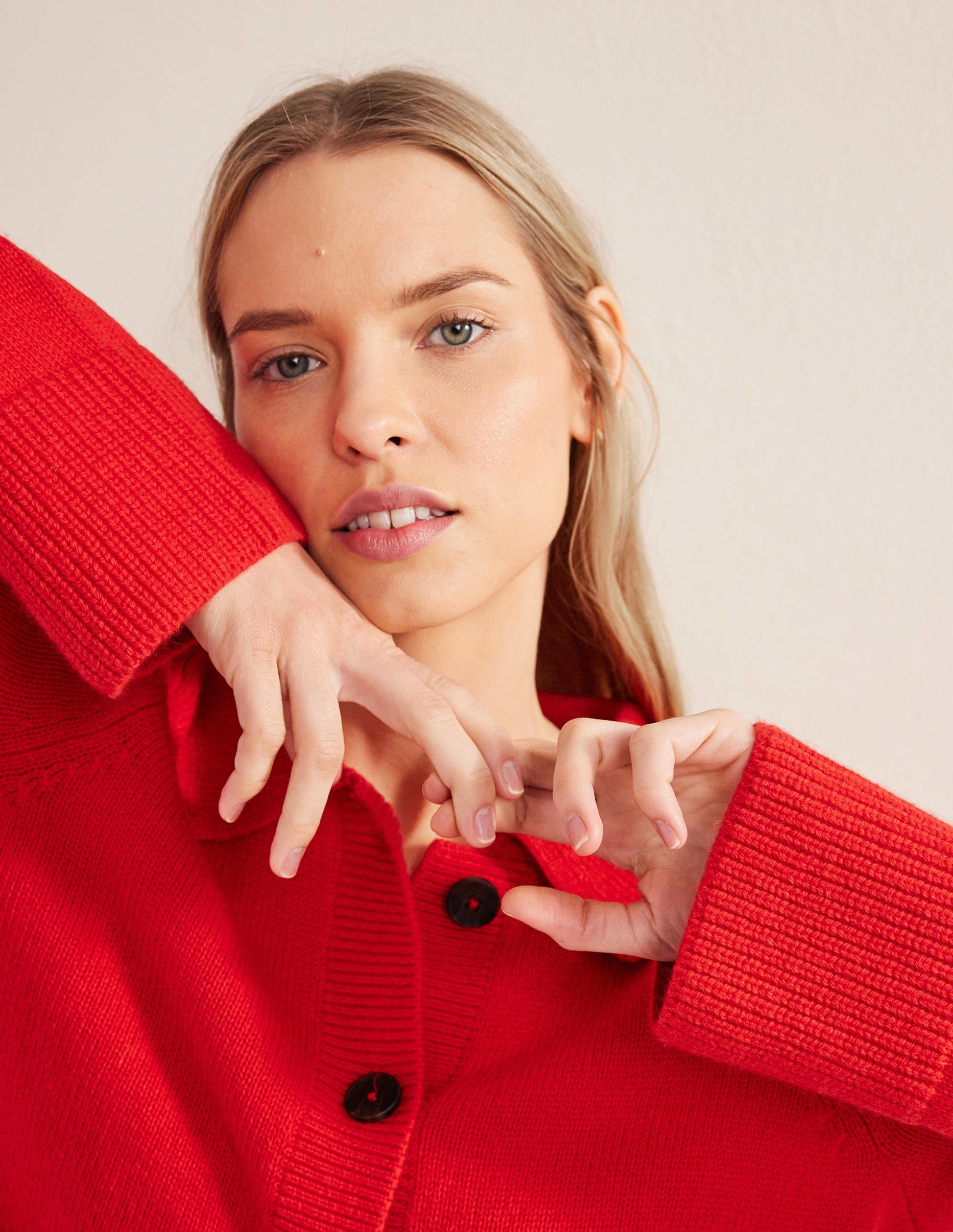 Collared Cardigan-High Risk Red-3