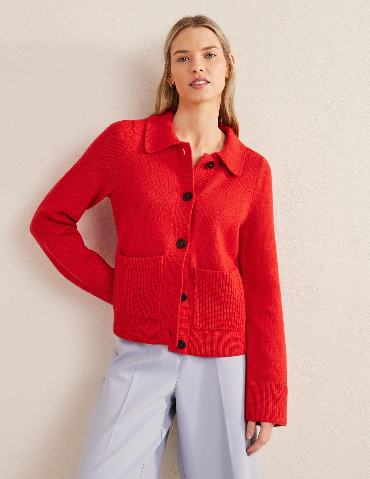 Collared Cardigan-High Risk Red-5