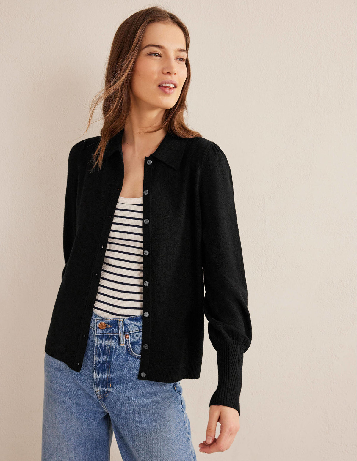 Merino Detail Cuff  Shirt-Black-1