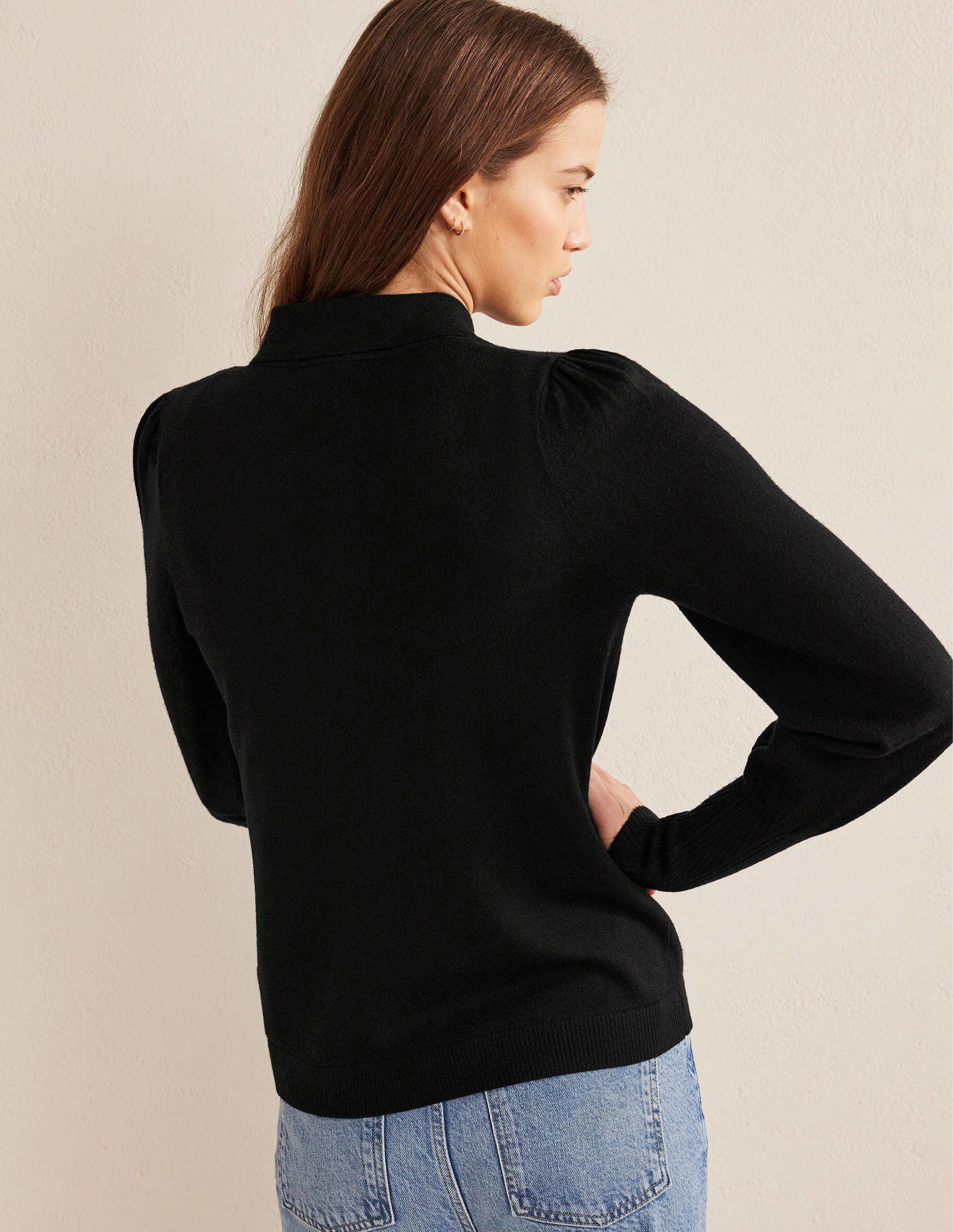 Merino Detail Cuff  Shirt-Black-3