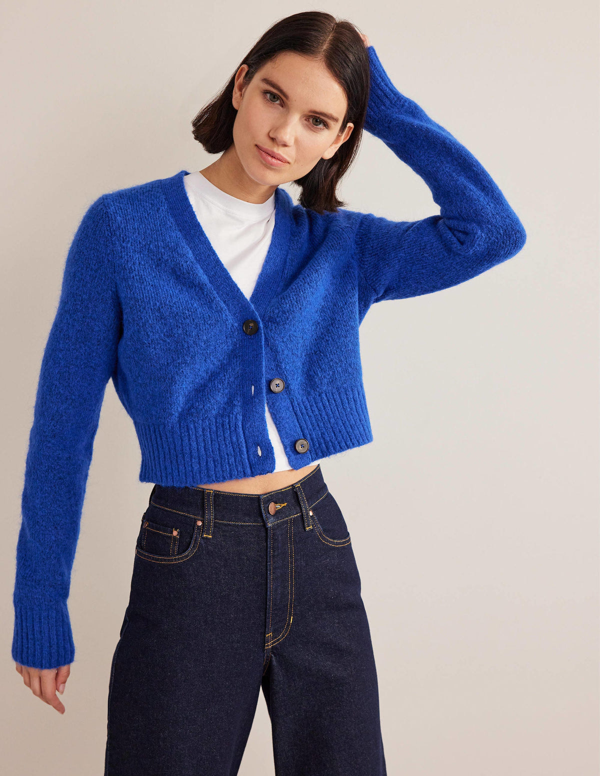 Fluffy Cropped V-Neck Cardigan-Summit-1