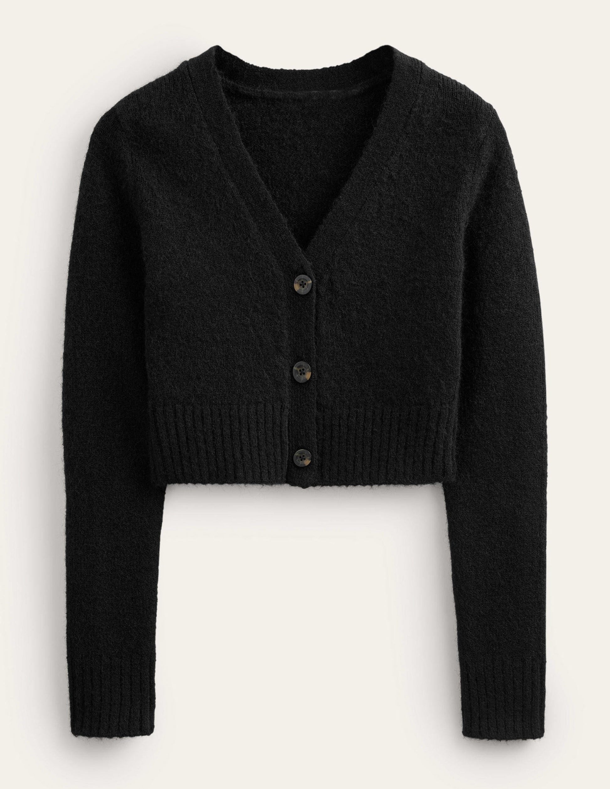Fluffy Cropped V-Neck Cardigan-Black-5