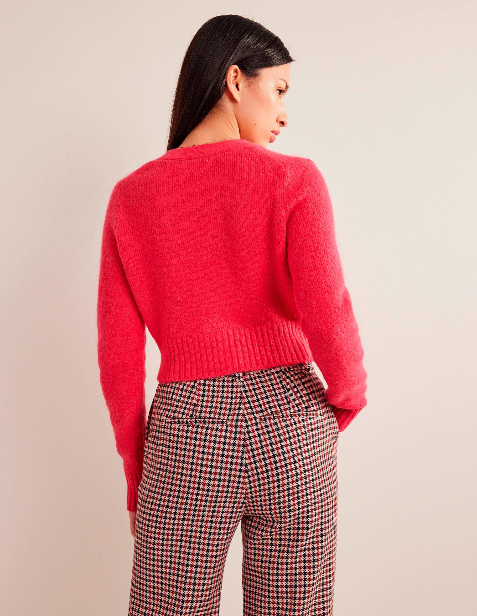 Fluffy Cropped V-Neck Cardigan-Virtual Pink - Image 3