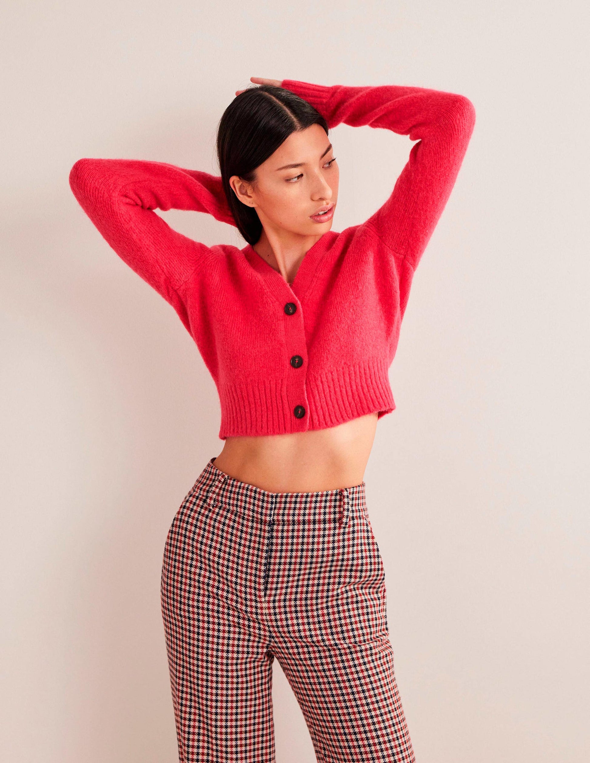 Fluffy Cropped V-Neck Cardigan-Virtual Pink-4