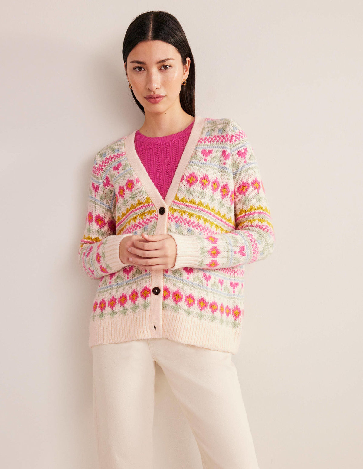 Fluffy Fair Isle Cardigan-Ivory, Multi Fairisle - Image 1