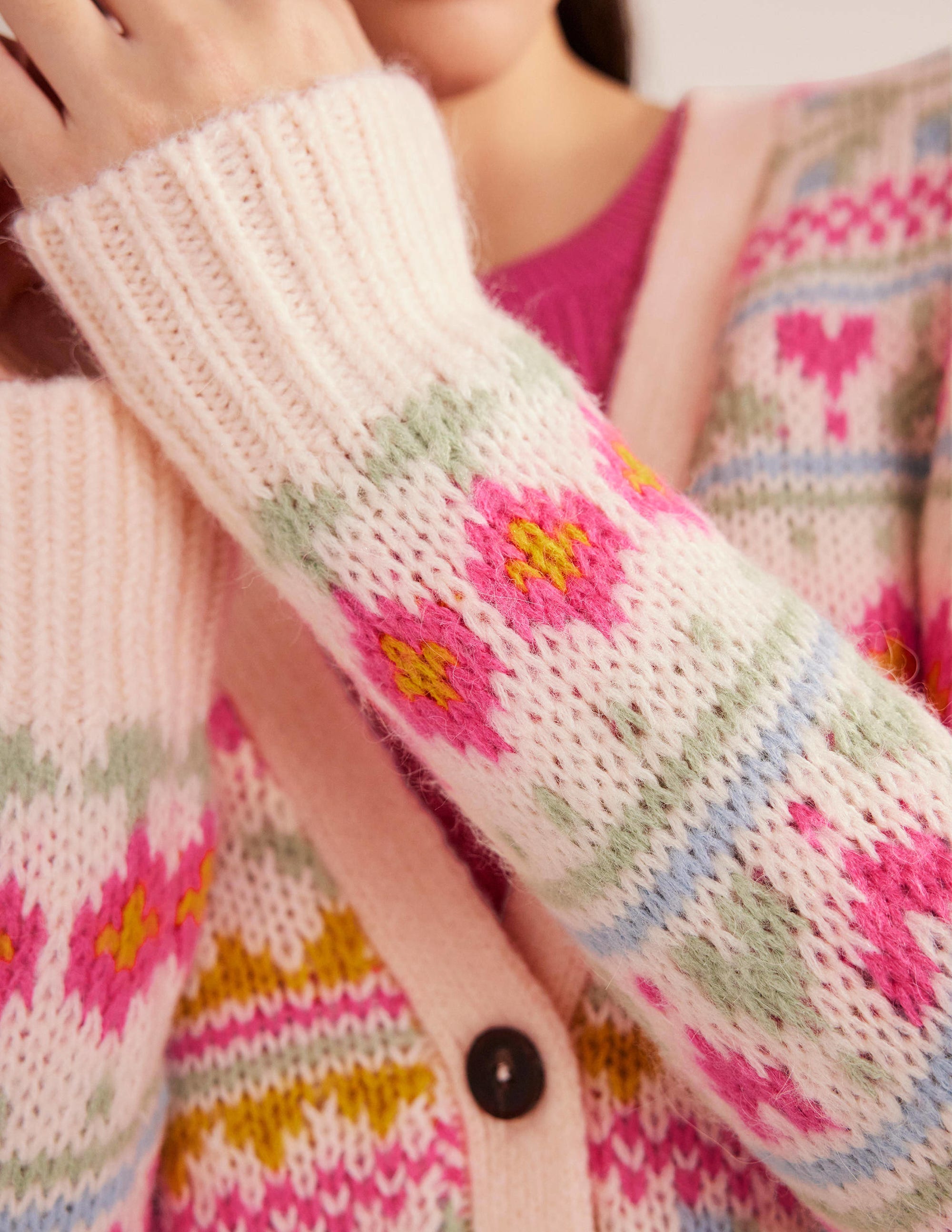 Fluffy Fair Isle Cardigan-Ivory, Multi Fairisle - Image 2