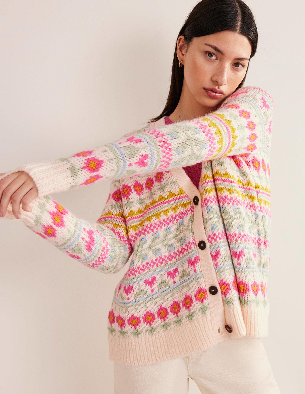 Fluffy Fair Isle Cardigan-Ivory, Multi Fairisle-4