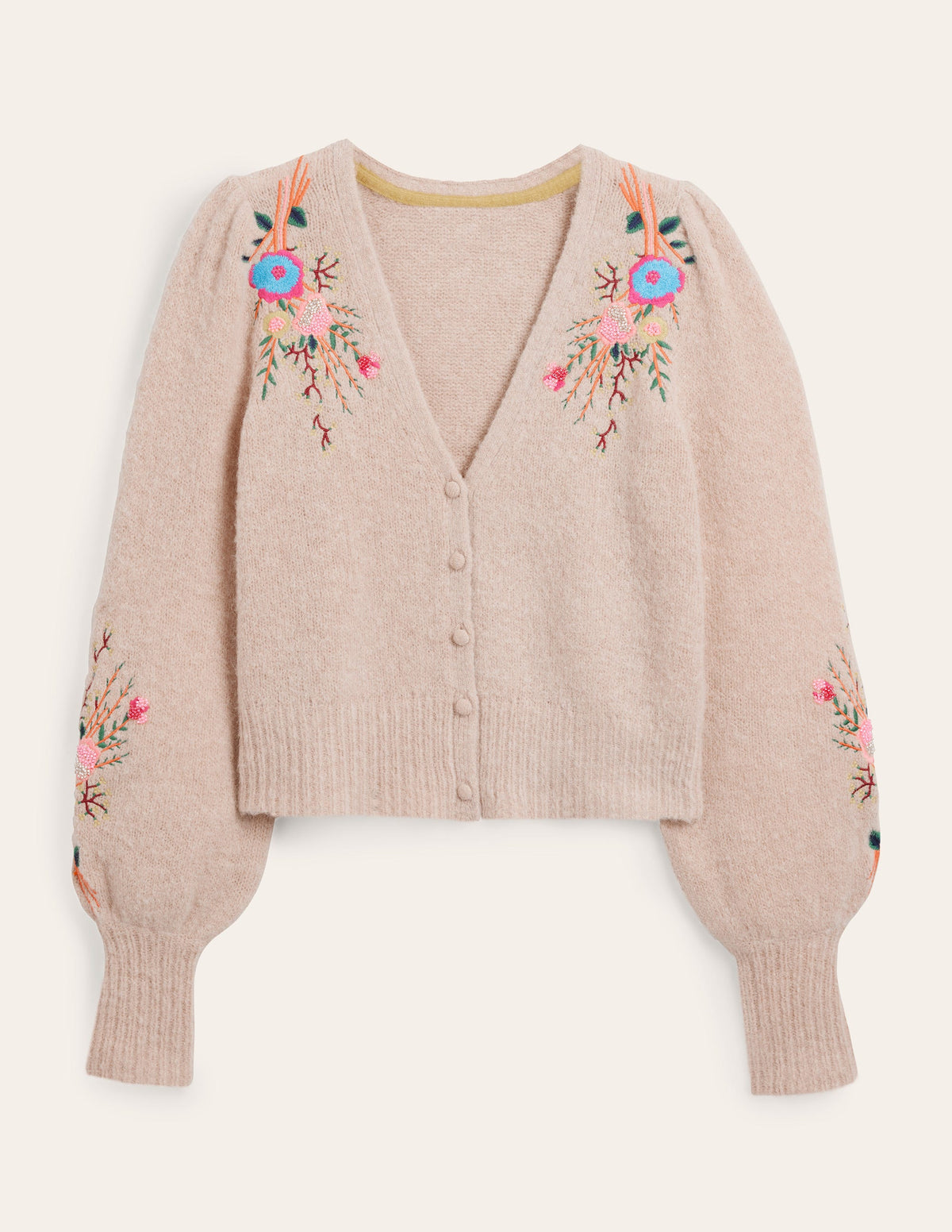 Fluffy Floral Detail Cardigan-Chinchilla Melange Floral - Image 6