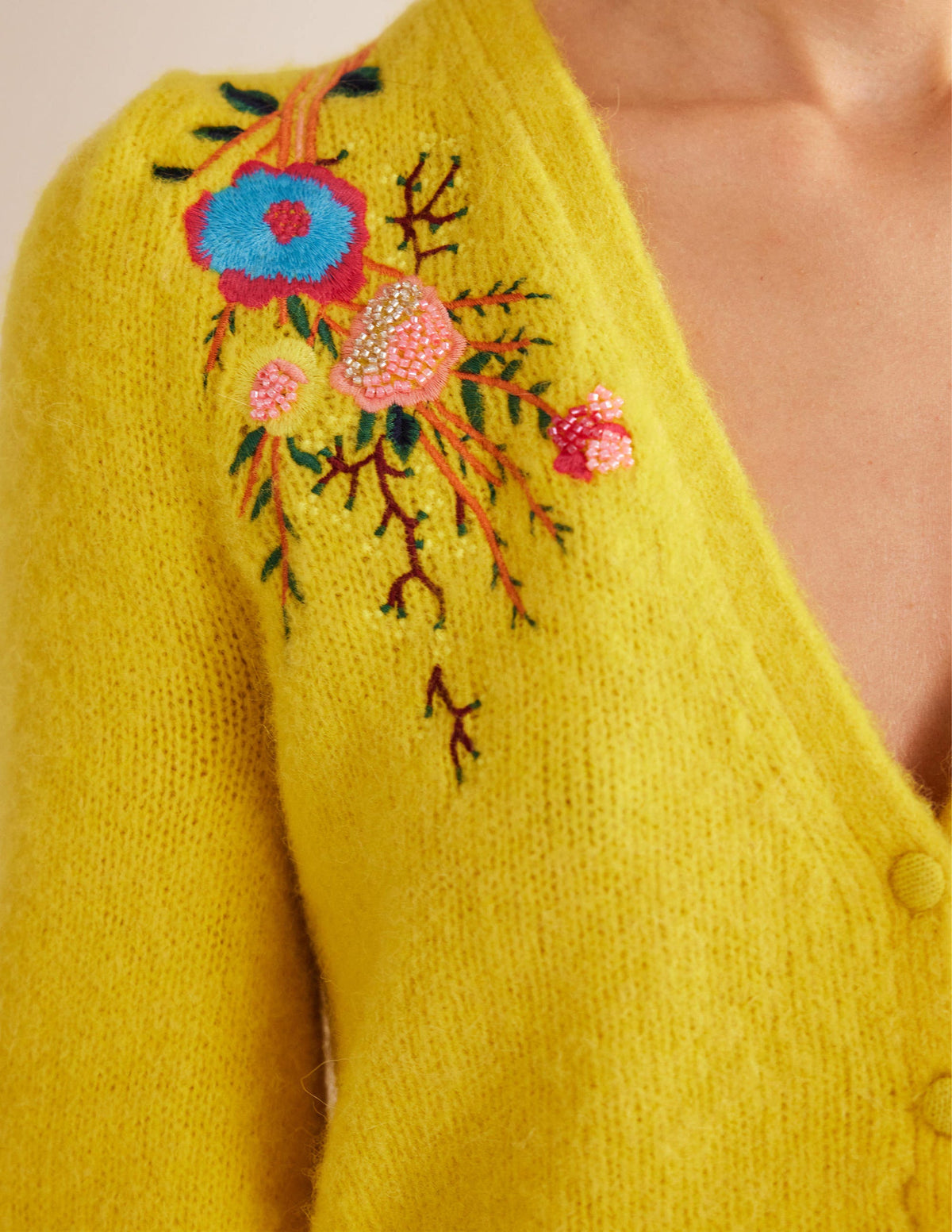 Fluffy Floral Detail Cardigan-Filigree Yellow Floral-2