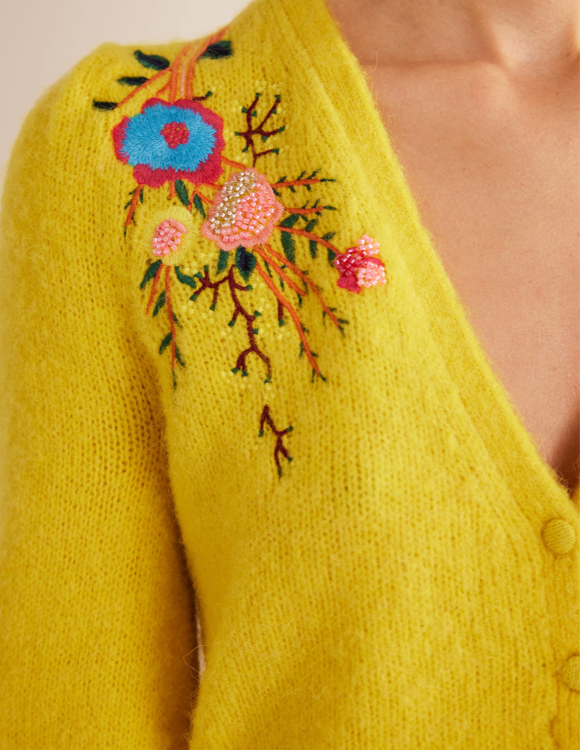 Fluffy Floral Detail Cardigan-Filigree Yellow Floral - Image 2