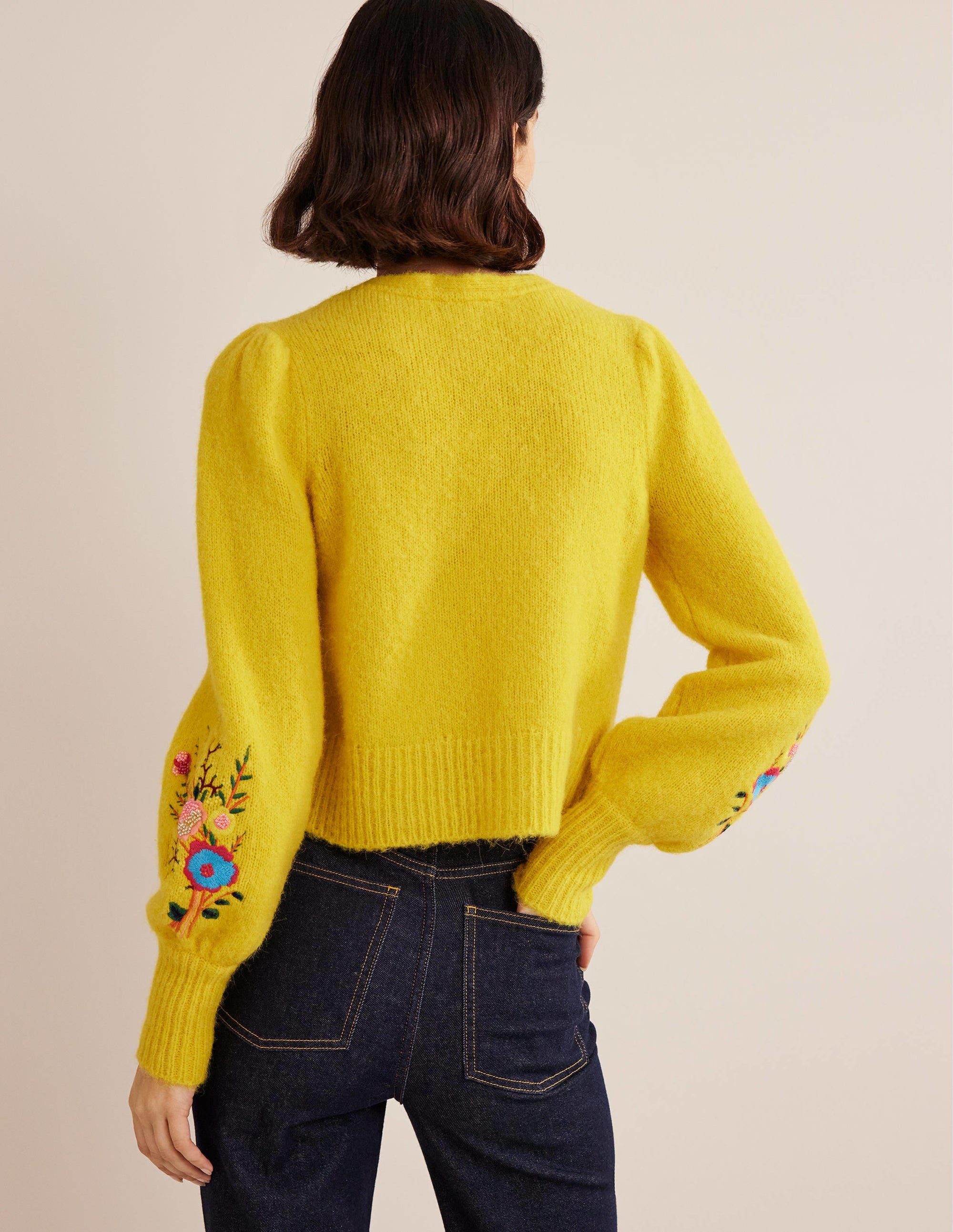 Fluffy Floral Detail Cardigan-Filigree Yellow Floral - Image 3