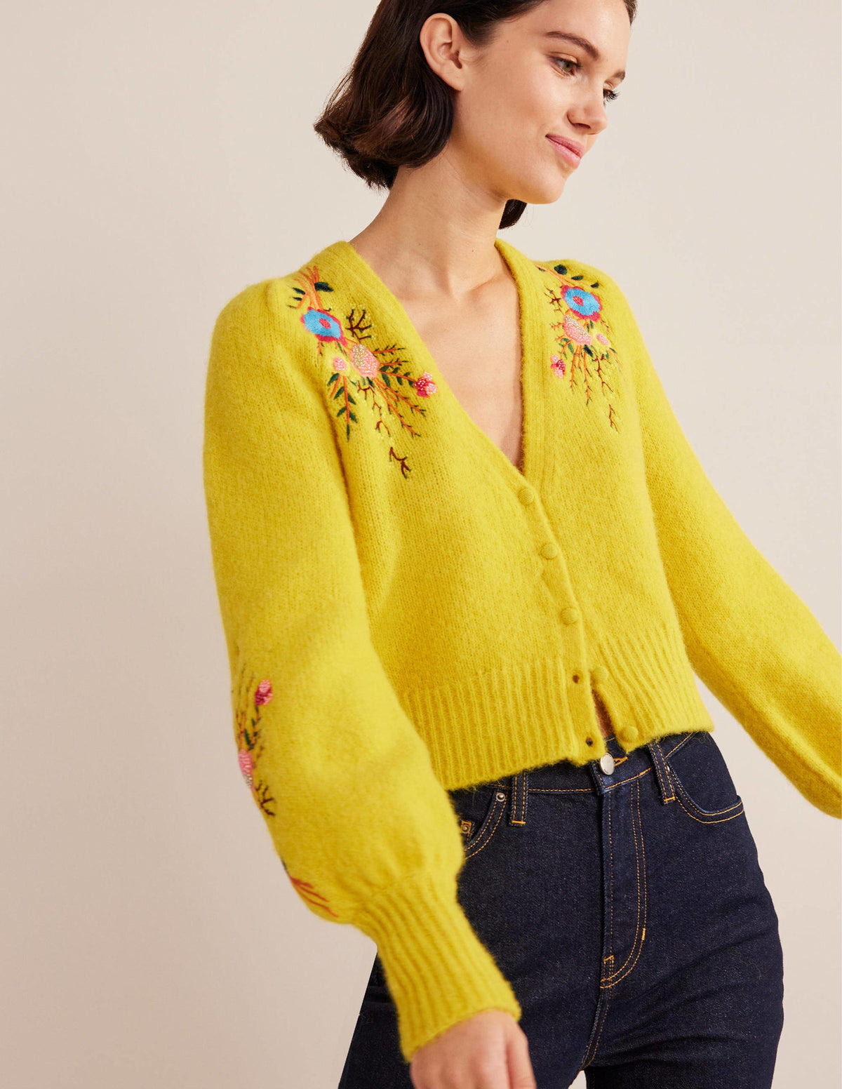 Fluffy Floral Detail Cardigan-Filigree Yellow Floral-5