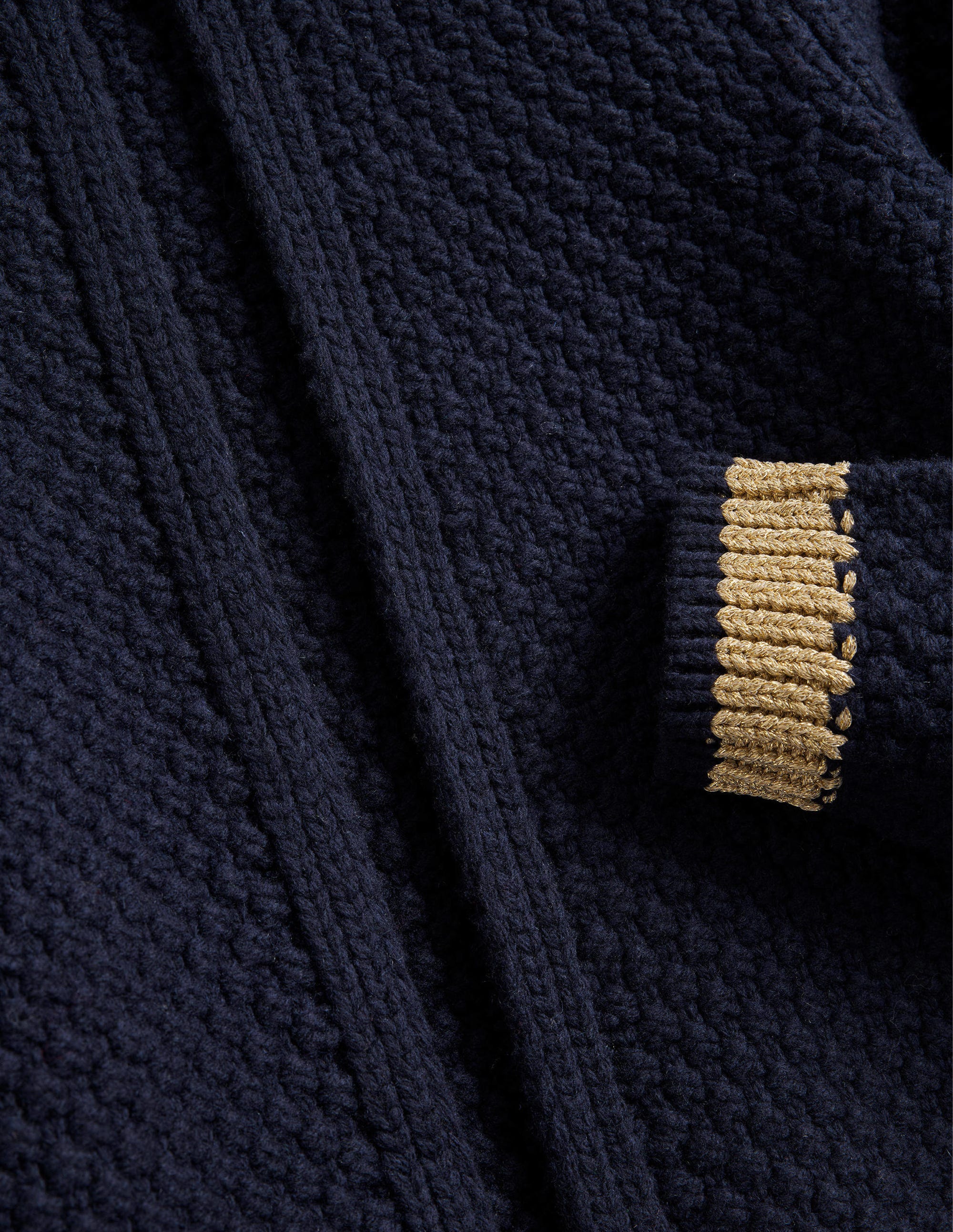 Textured Chunky Wool Cardigan-Navy, Gold - Image 7