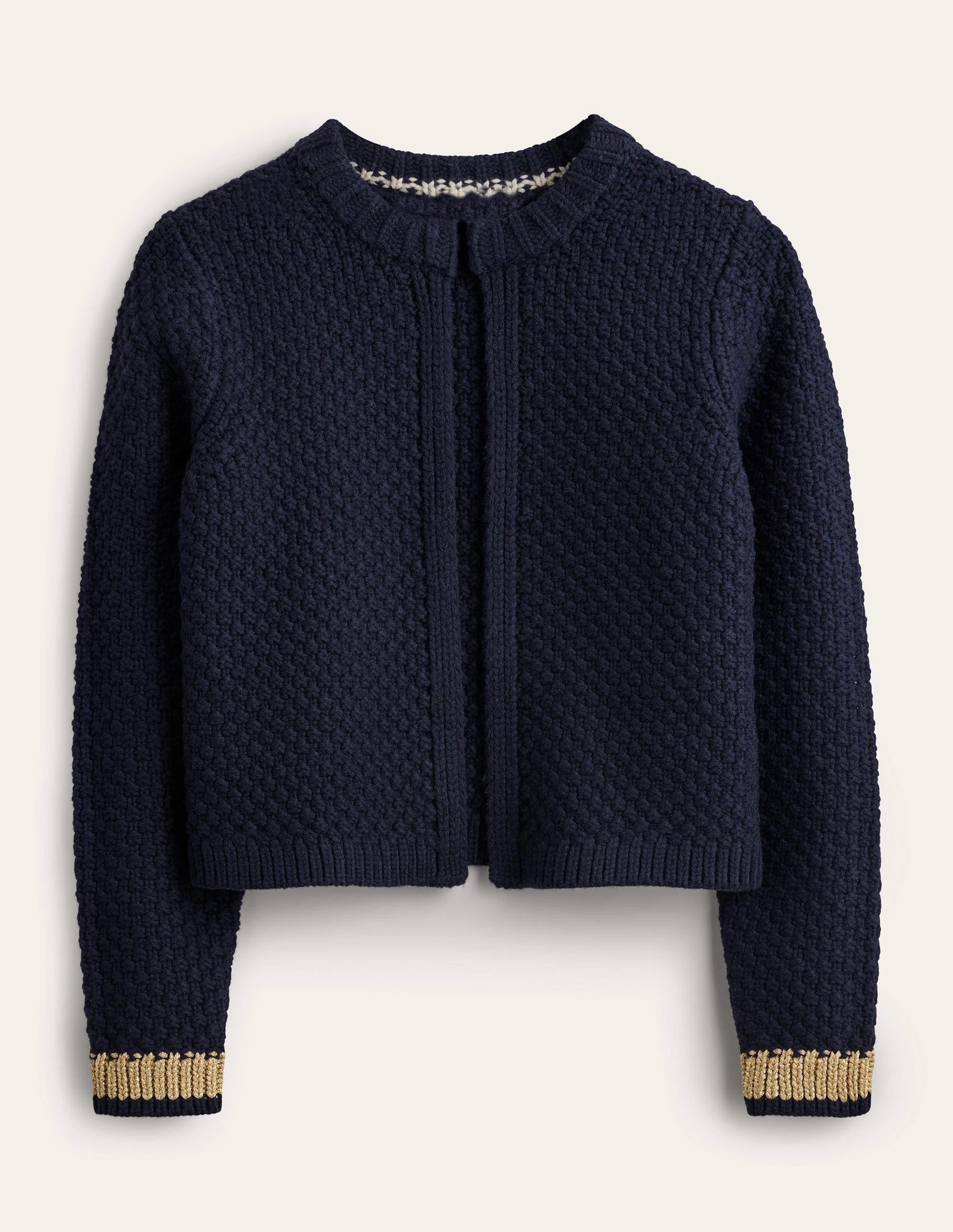 Textured Chunky Wool Cardigan-Navy, Gold - Image 6