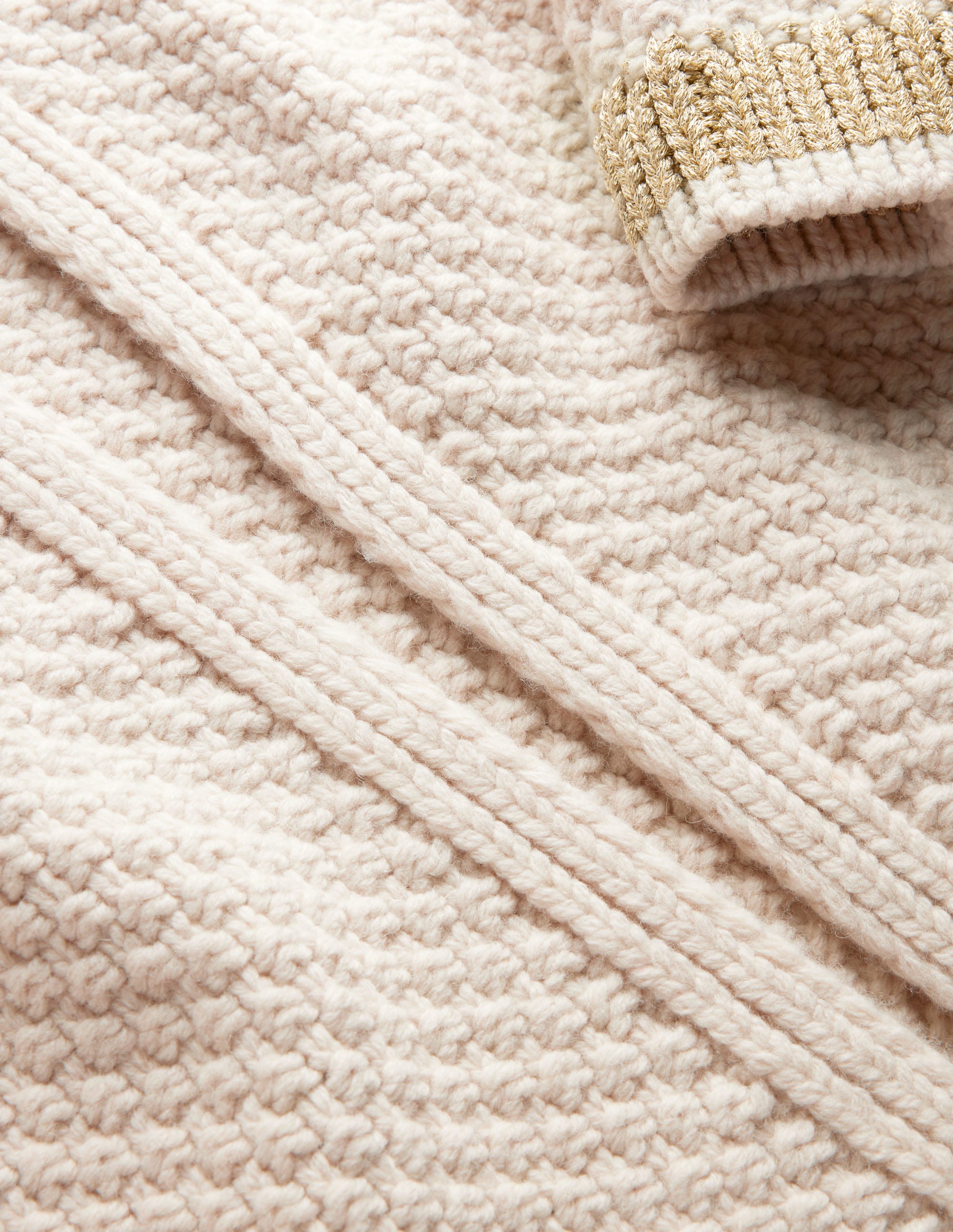 Textured Chunky Wool Cardigan-Shearling, Gold - Image 8