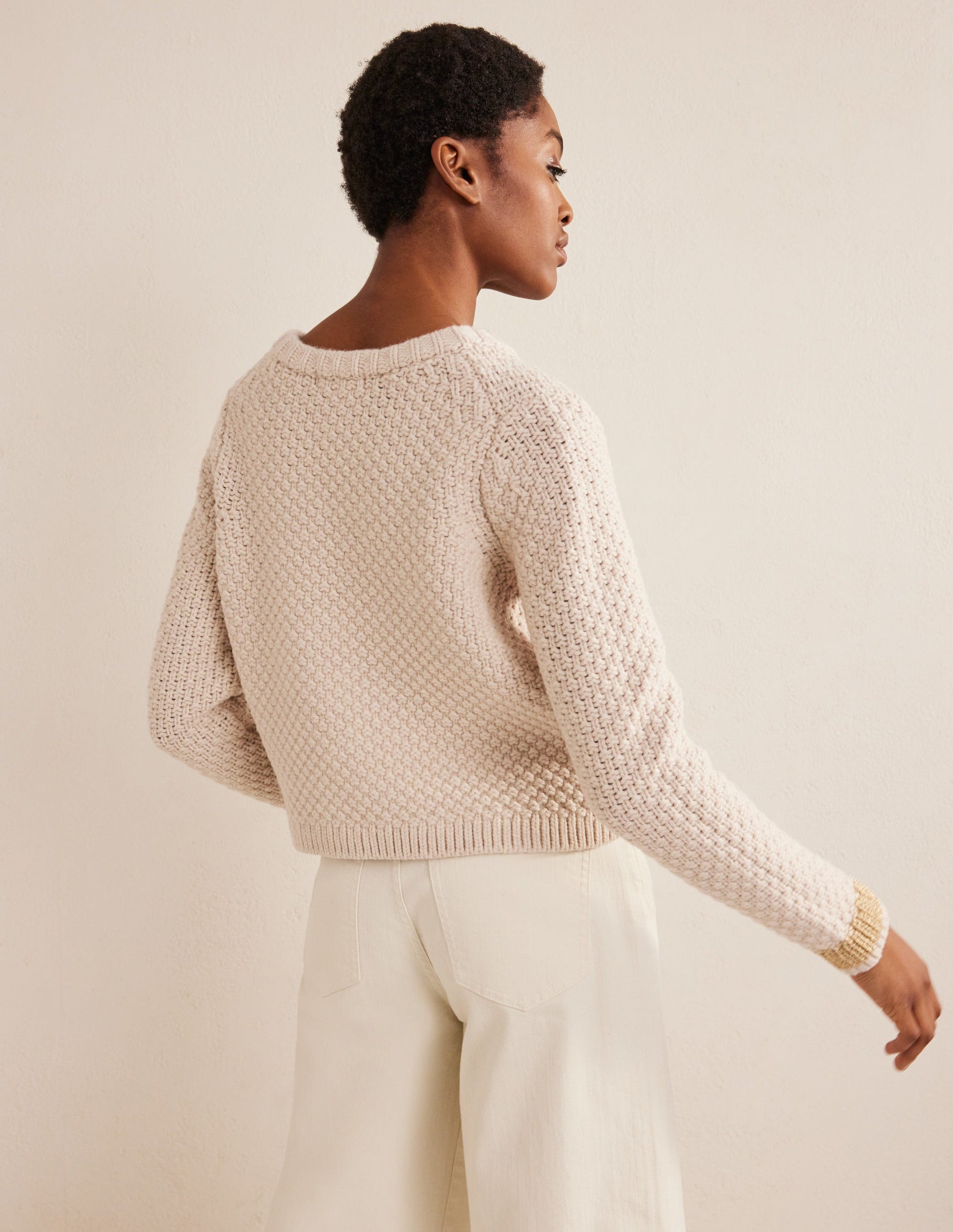 Textured Chunky Wool Cardigan-Shearling, Gold-3