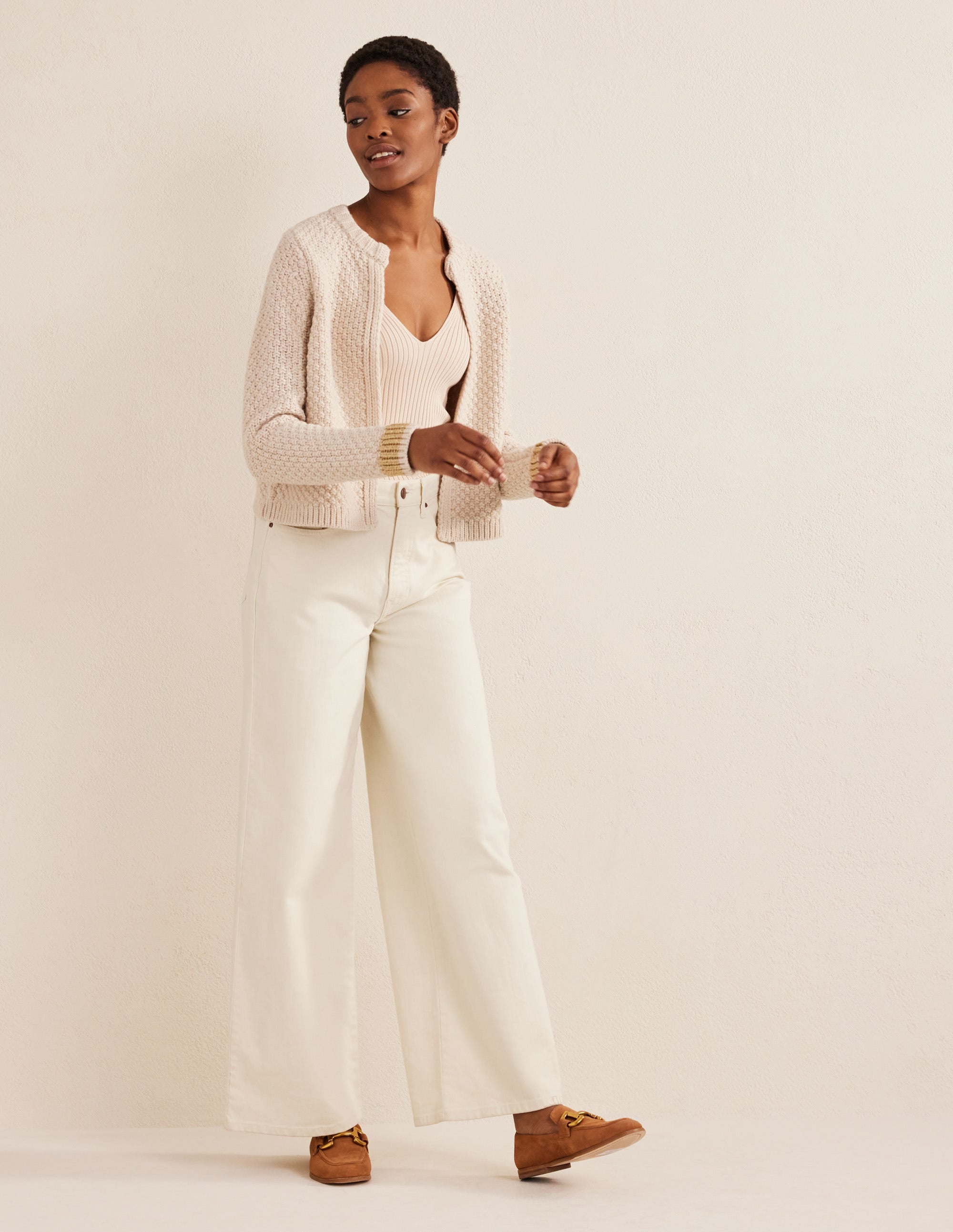 Textured Chunky Wool Cardigan-Shearling, Gold - Image 5