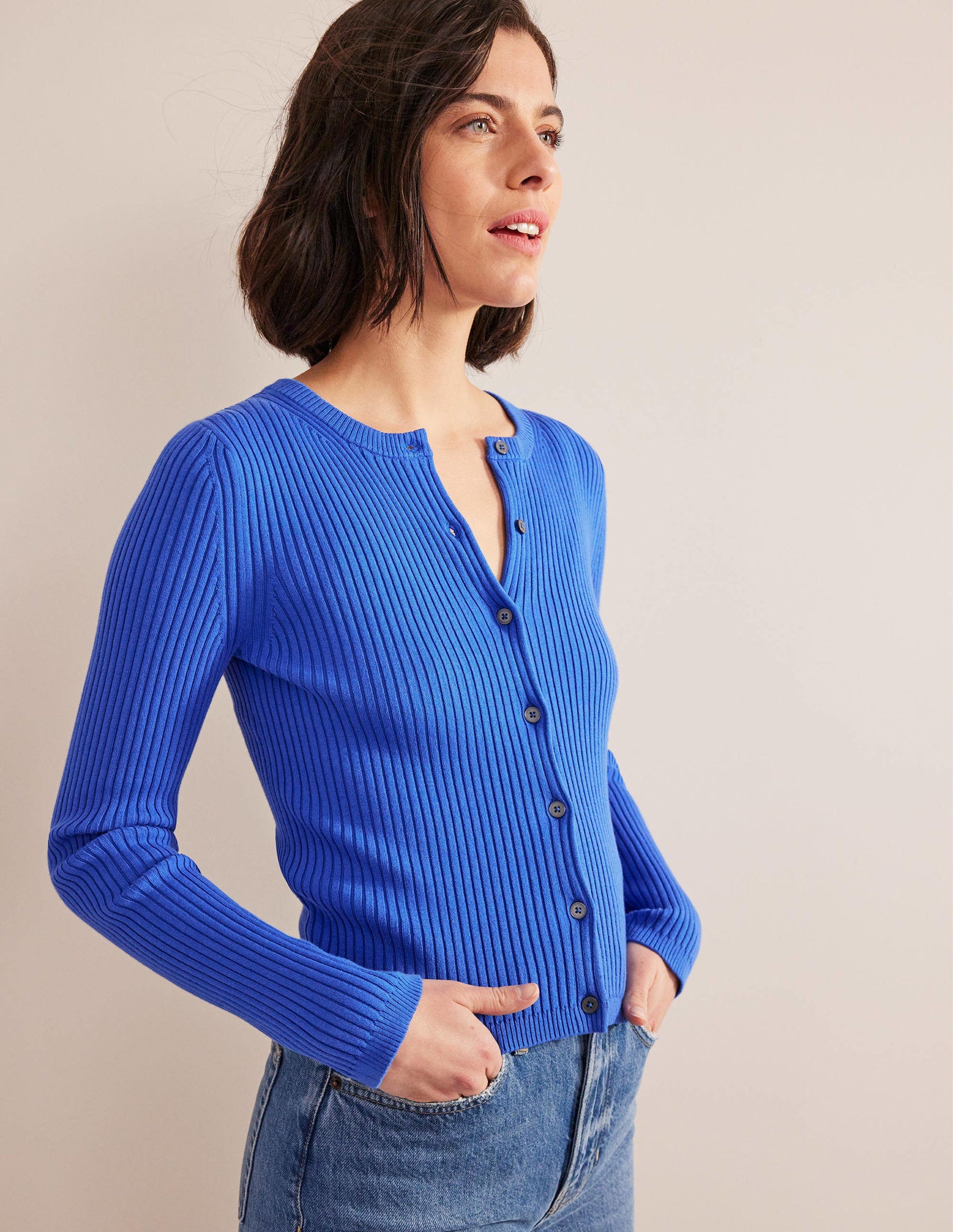 Ribbed Detail Cardigan-Nebulus Blue-1