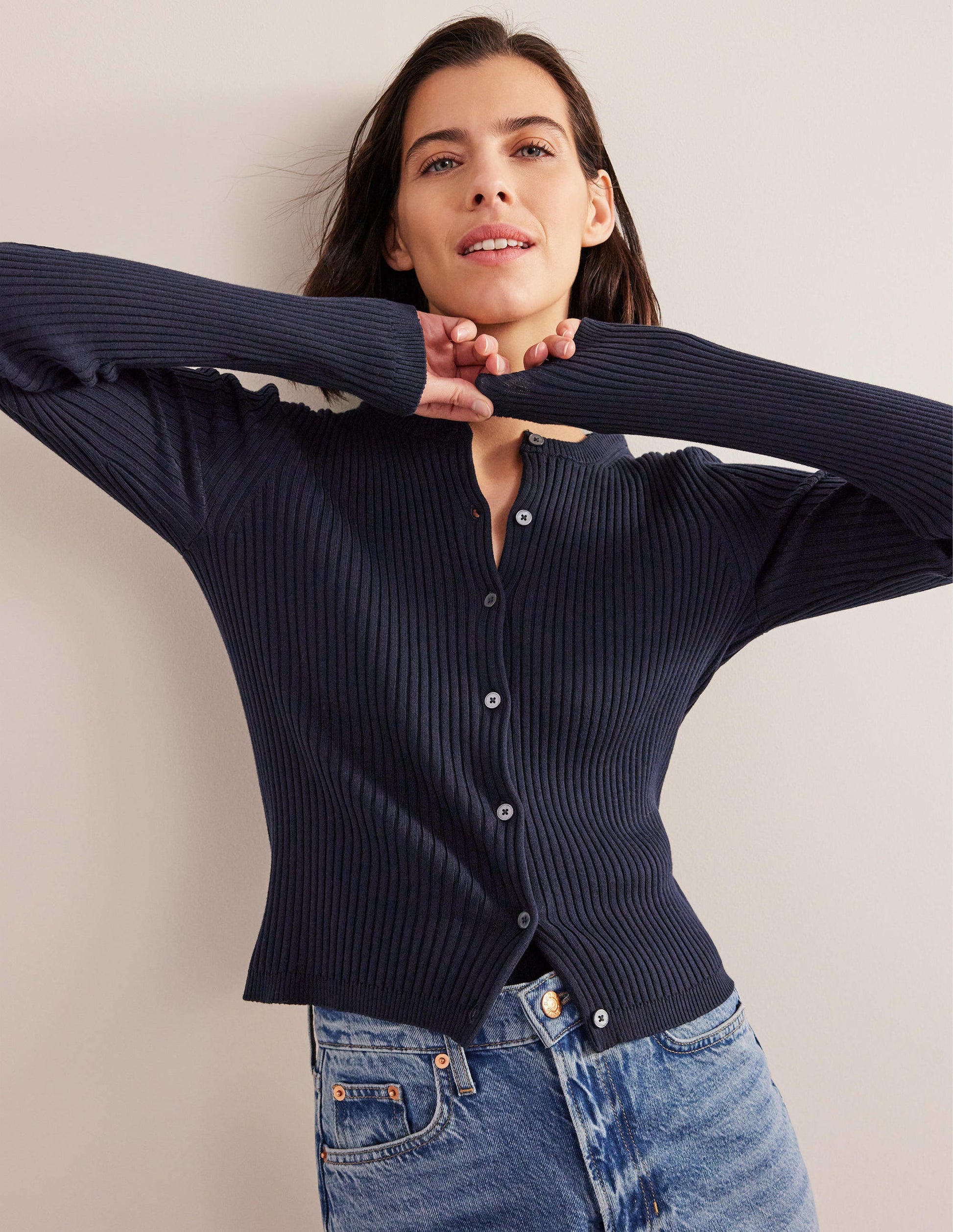 Ribbed Detail Cardigan-Navy-4
