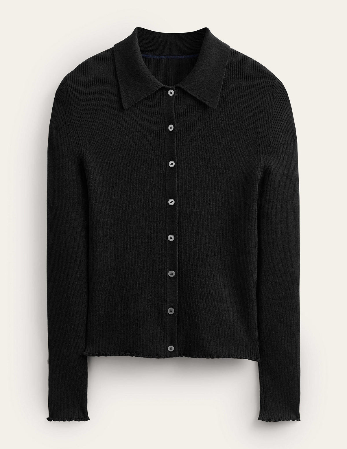 Ribbed-Knit Fitted Shirt-Black-6