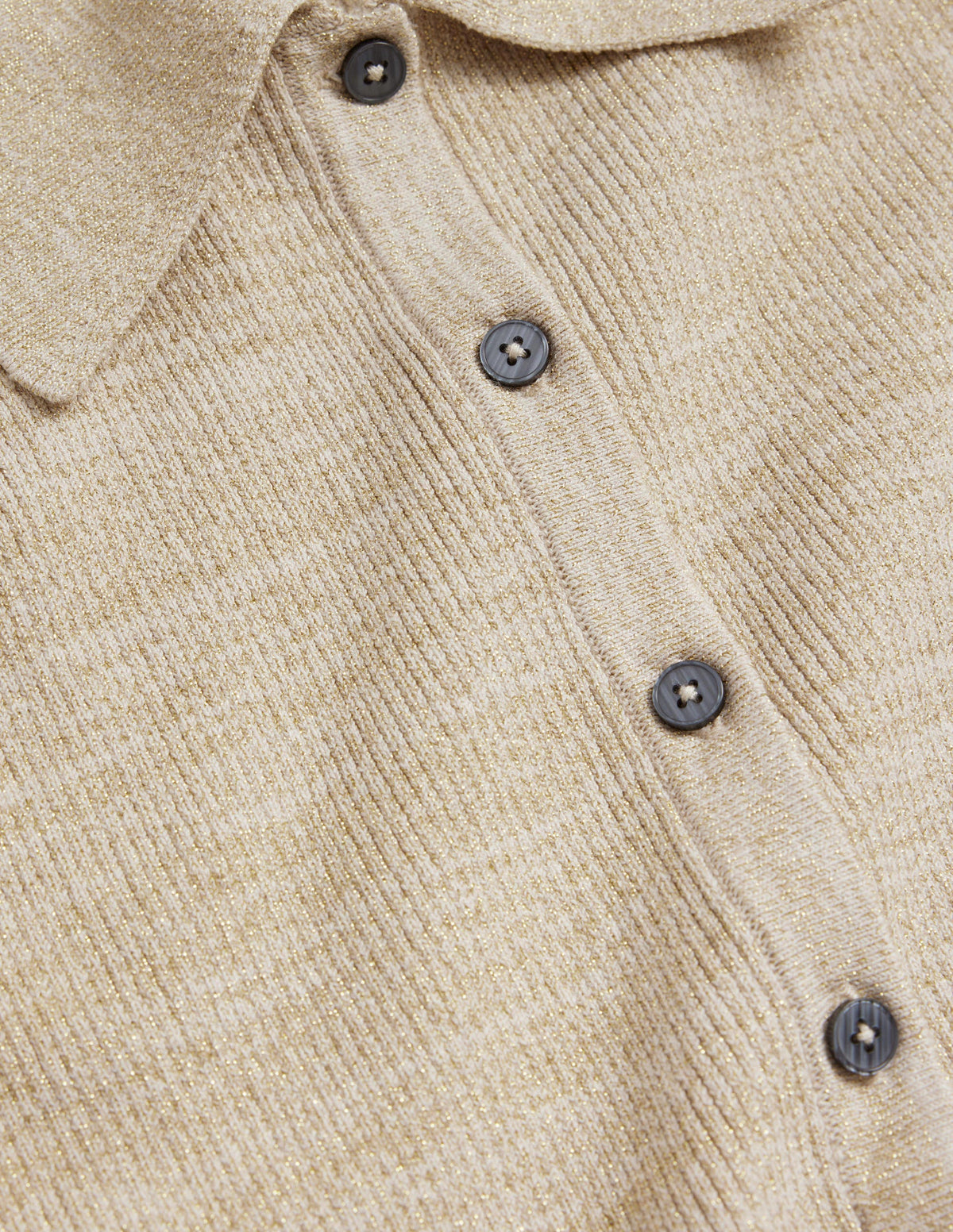 Ribbed-Knit Fitted Shirt-Oatmeal, Gold Sparkle-6