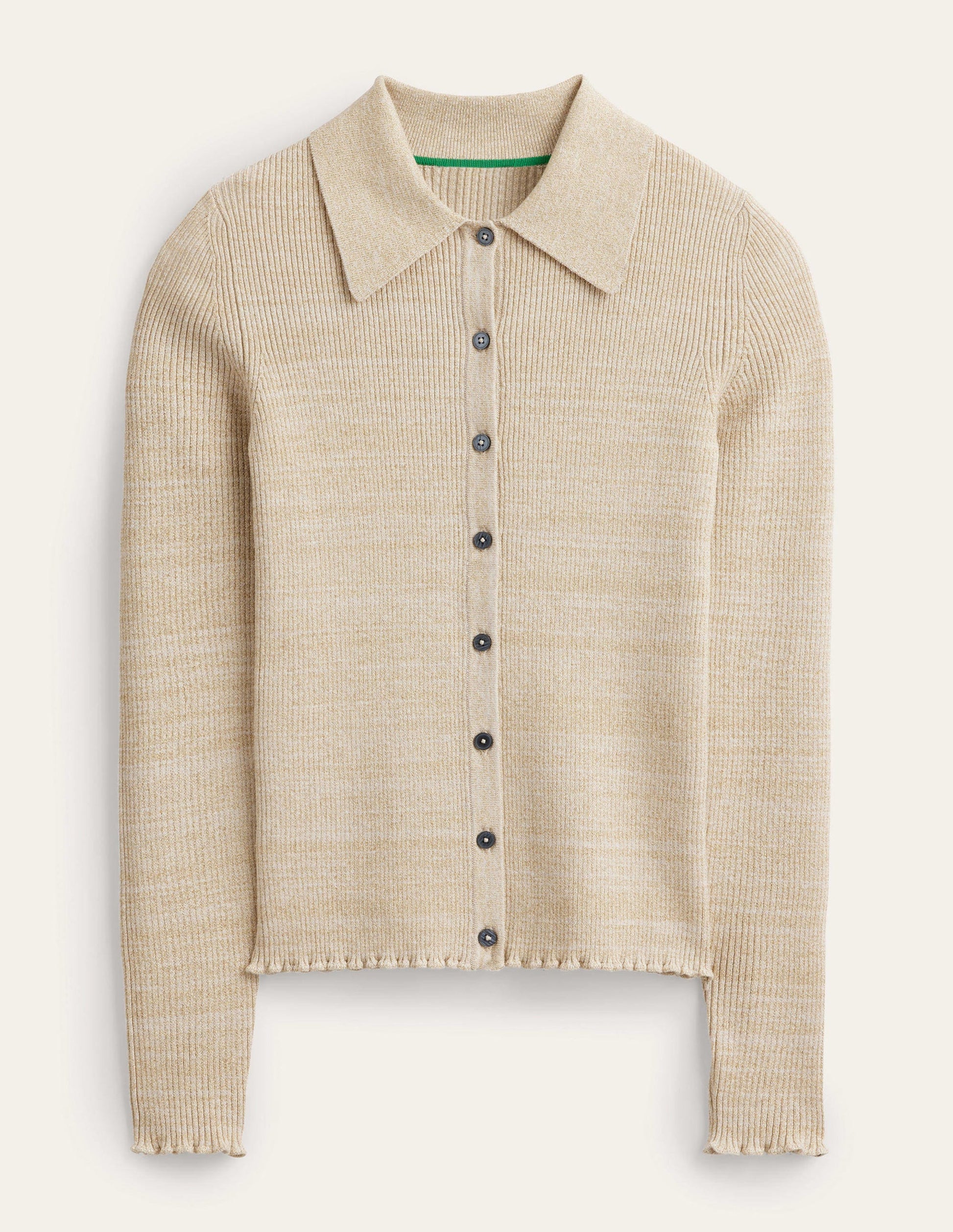 Ribbed-Knit Fitted Shirt-Oatmeal, Gold Sparkle-5