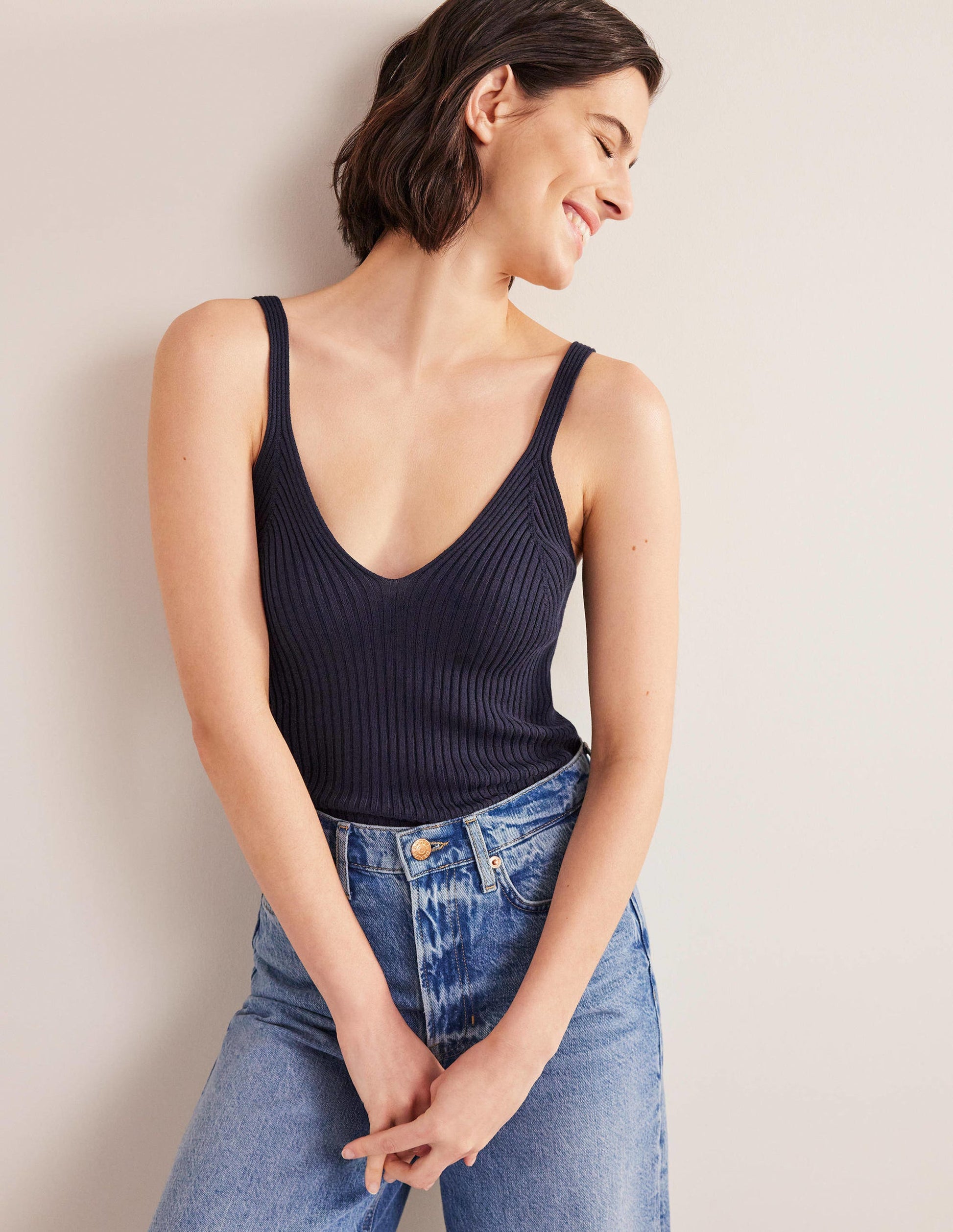 Ribbed Vest Top-Navy-1