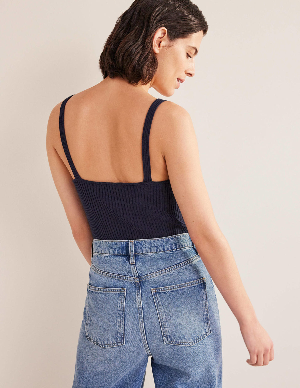 Ribbed Vest Top-Navy - Image 3