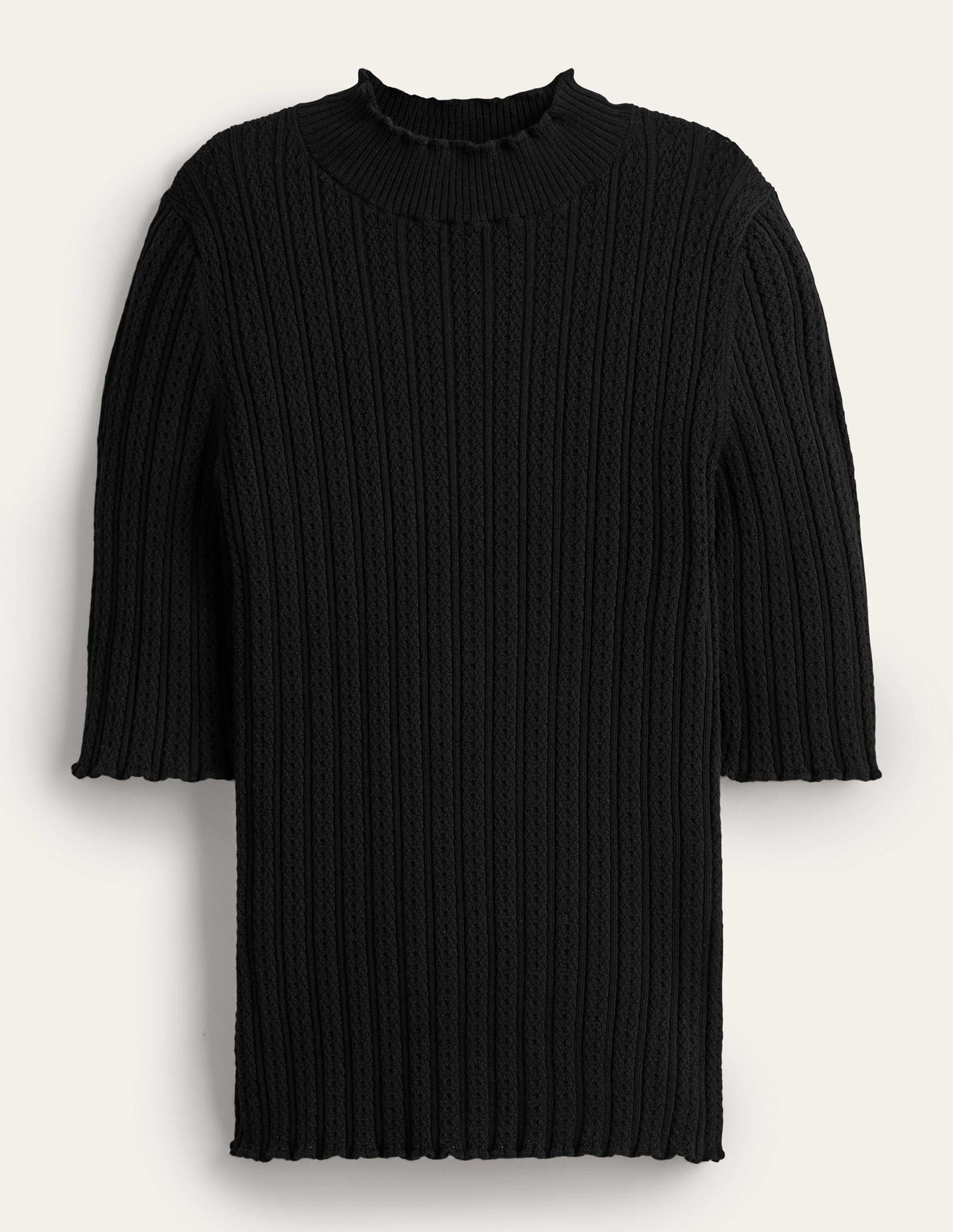 Ribbed Pointelle High Neck Top-Black-5