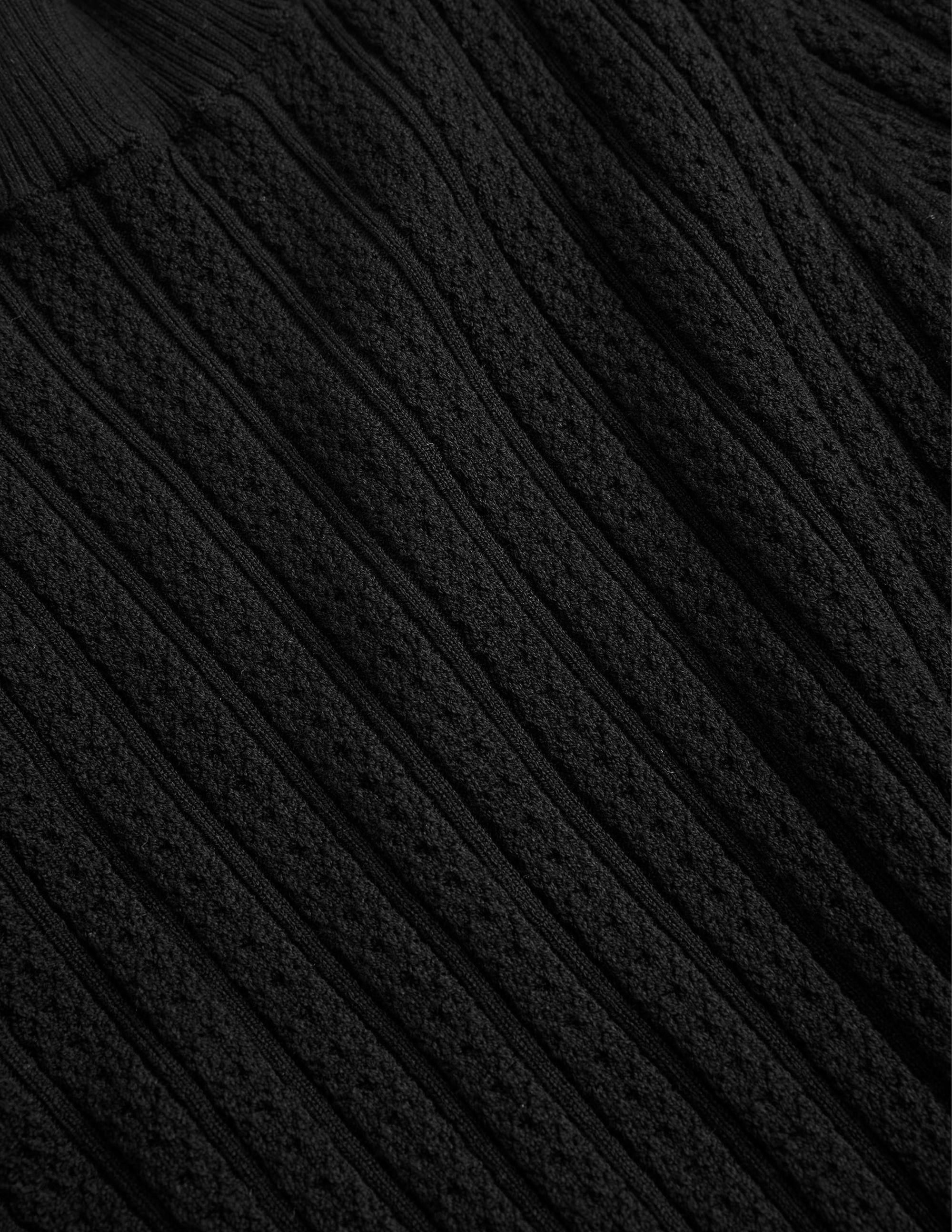 Ribbed Pointelle High Neck Top-Black - Image 6