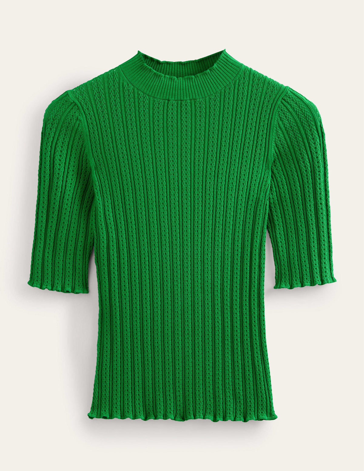 Ribbed Pointelle High Neck Top-Green Bee-5