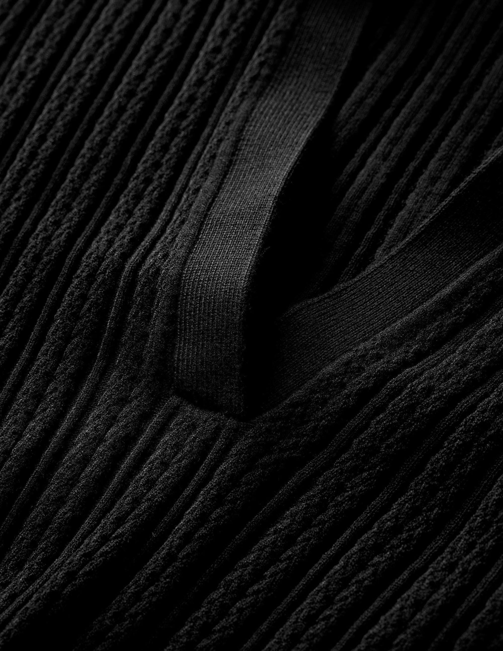 Ribbed Pointelle Collared Top-Black - Image 6