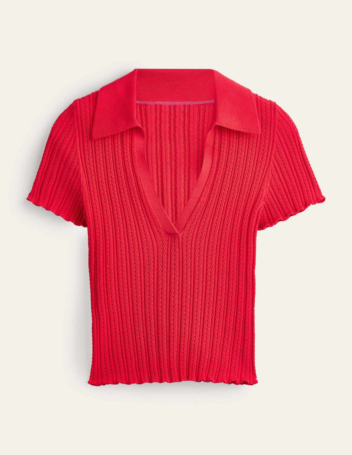 Ribbed Pointelle Collared Top-Strawberry Tart Red-5