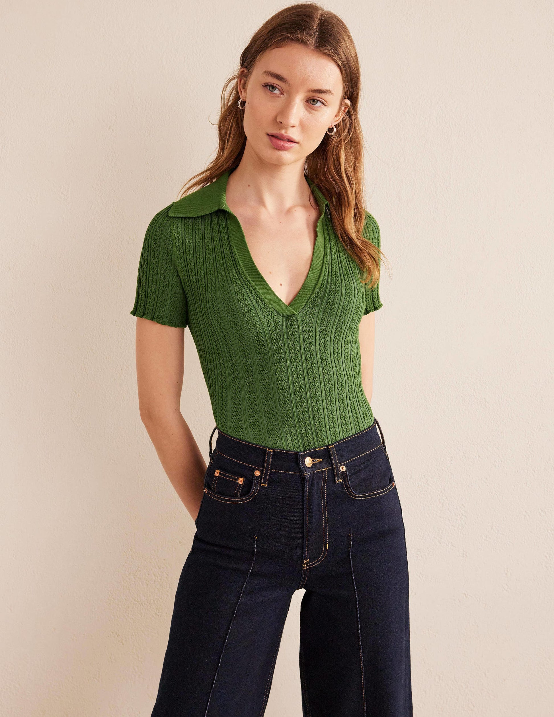 Ribbed Pointelle Collared Top-Park Ranger-4