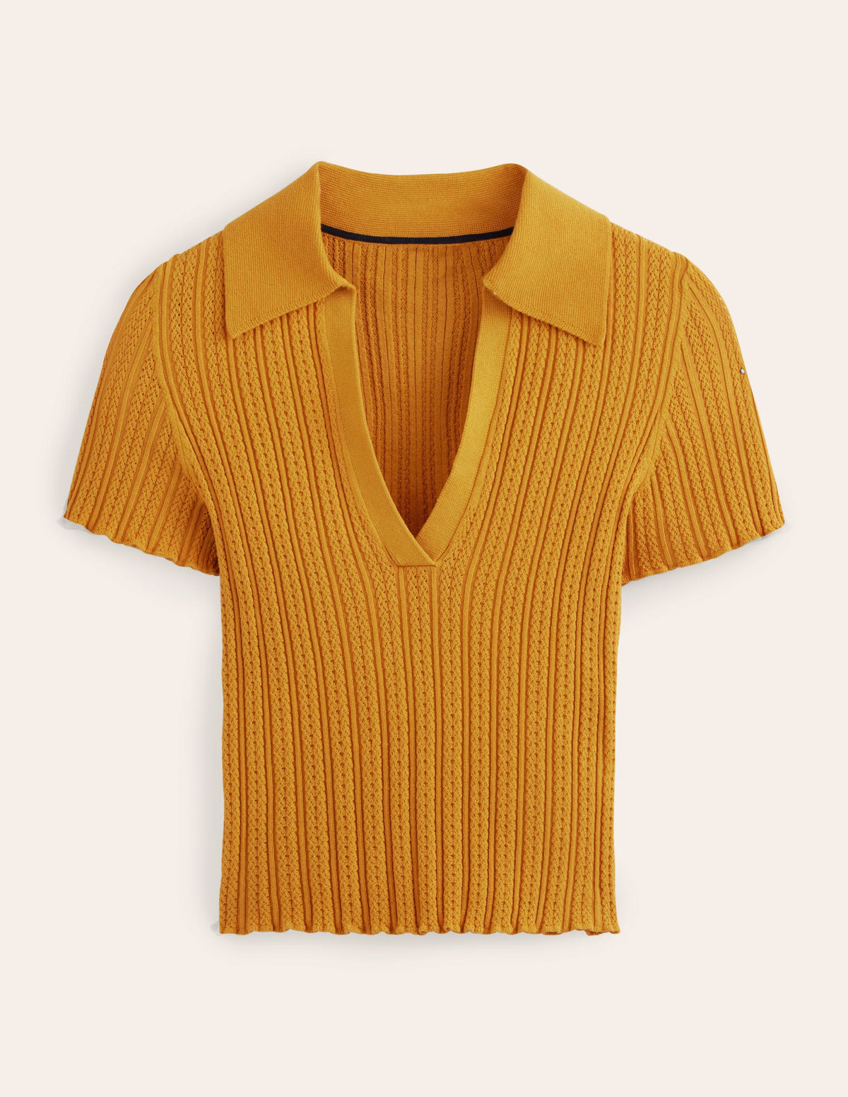 Ribbed Pointelle Collared Top-Harvest Gold - Image 3