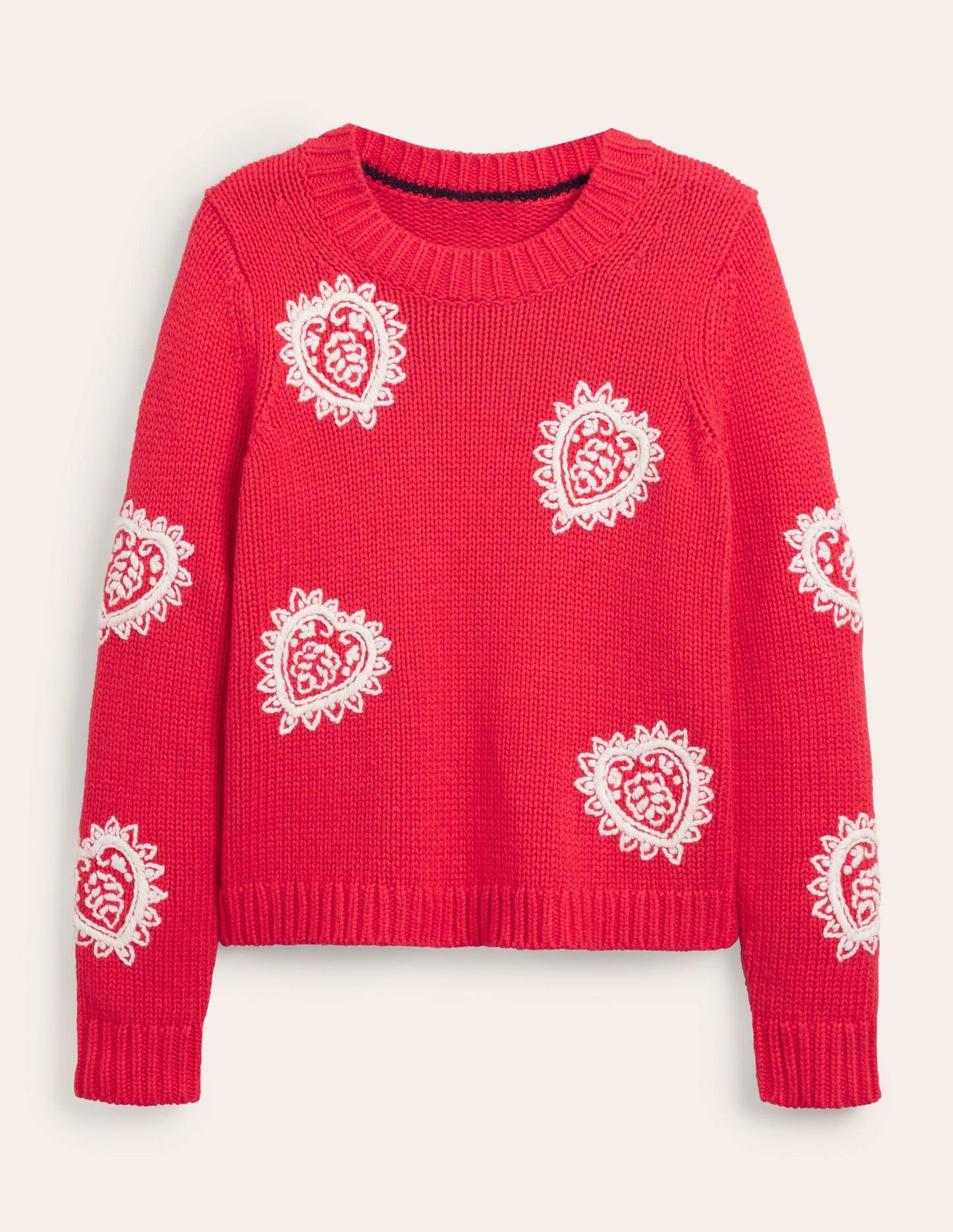 Chunky Embroidered Sweater-Strawberry Tart Red