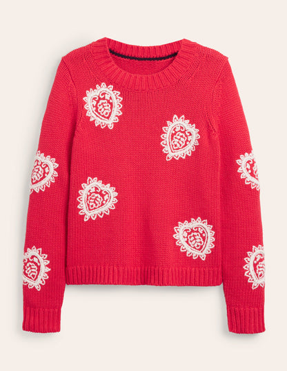 Chunky Embroidered Sweater-Strawberry Tart Red-6