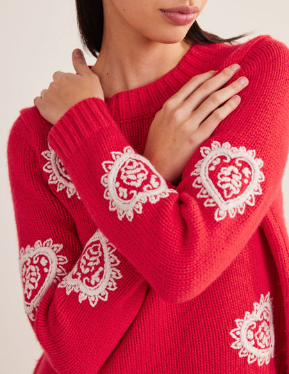 Chunky Embroidered Sweater-Strawberry Tart Red-2