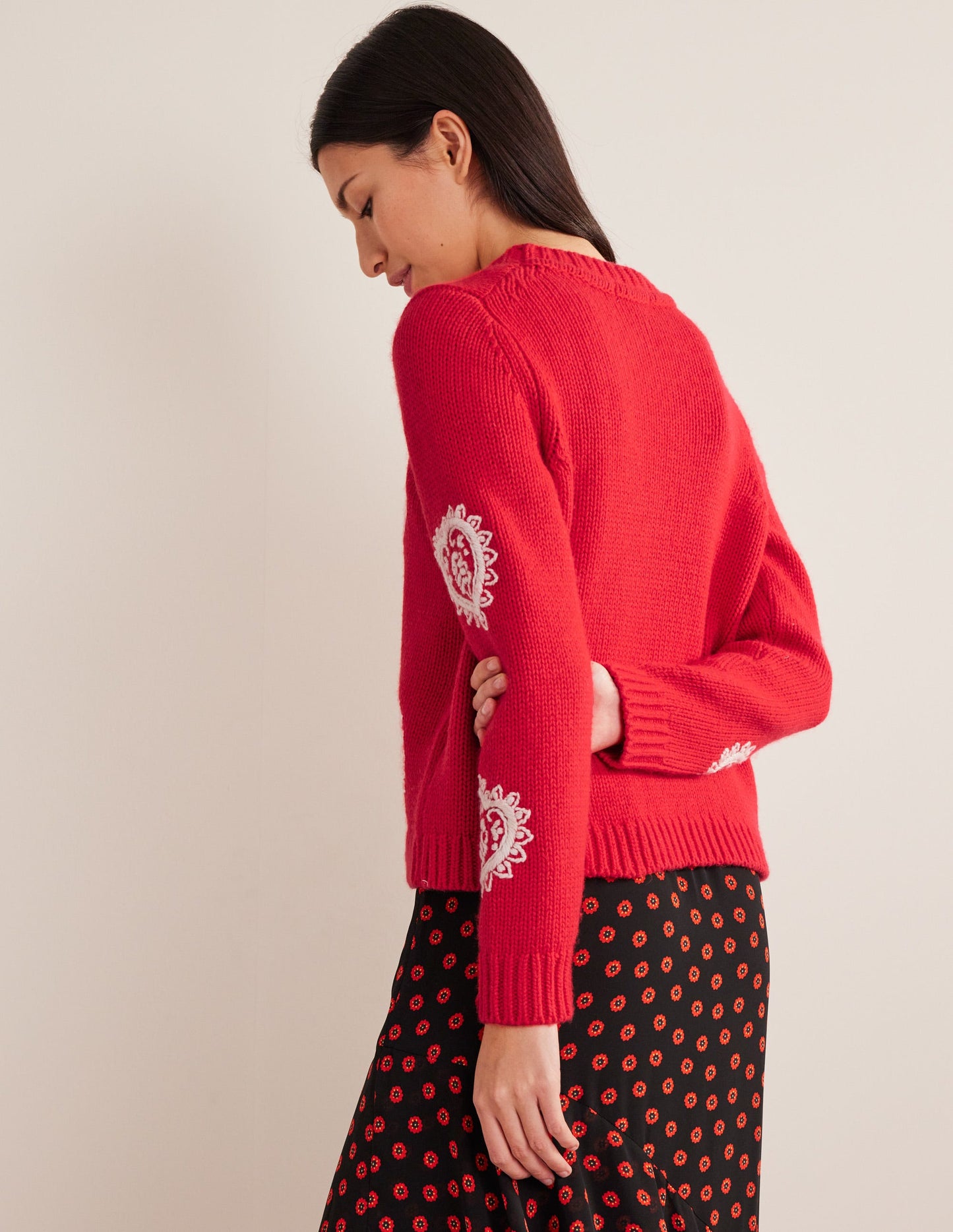 Chunky Embroidered Sweater-Strawberry Tart Red