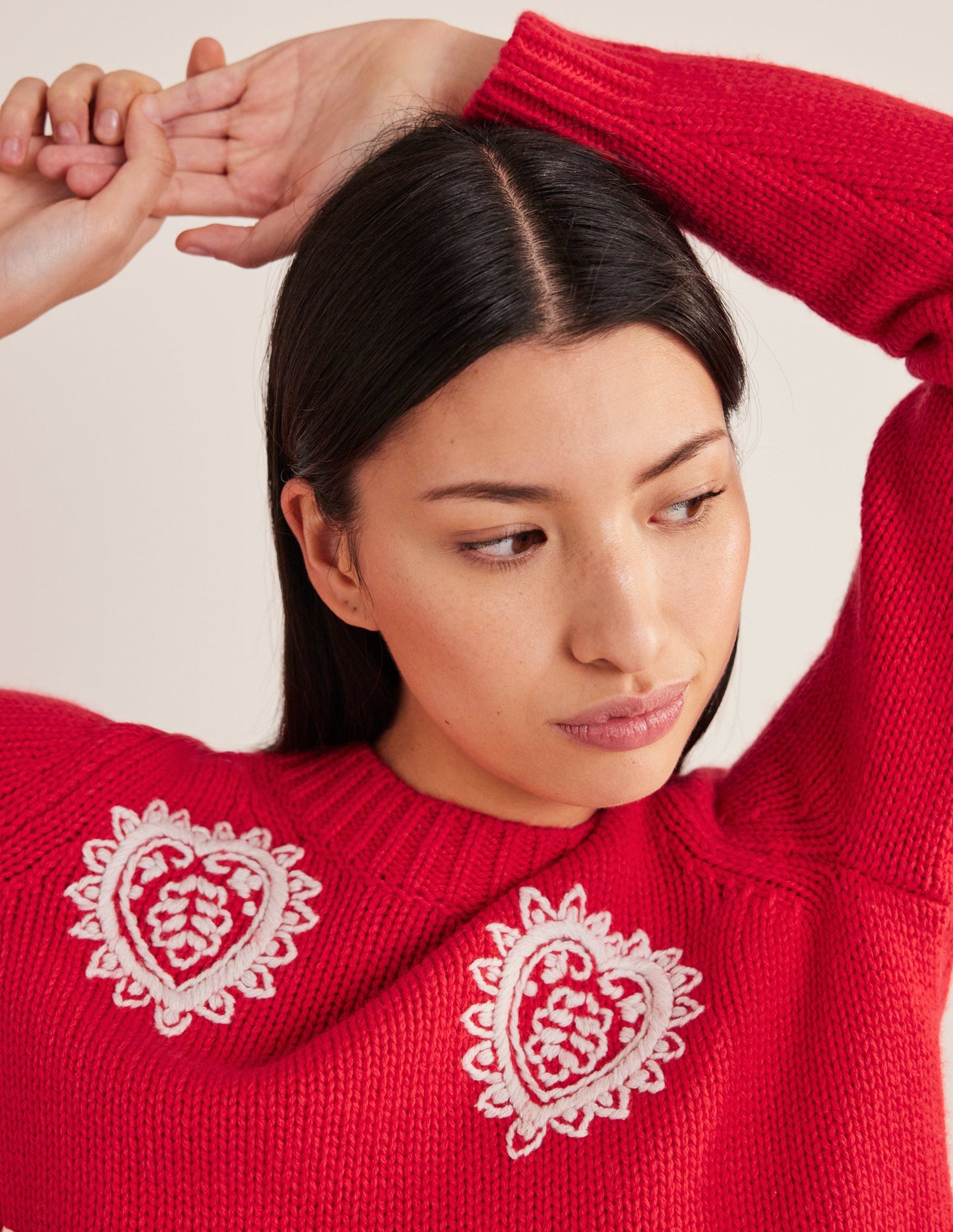 Chunky Embroidered Sweater-Strawberry Tart Red